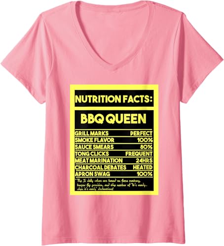 Miniatura 6 de Información nutricional de Womens BBQ Queen Camiseta con cuello en V de The Ultimate Grill Mistress's, Negro -