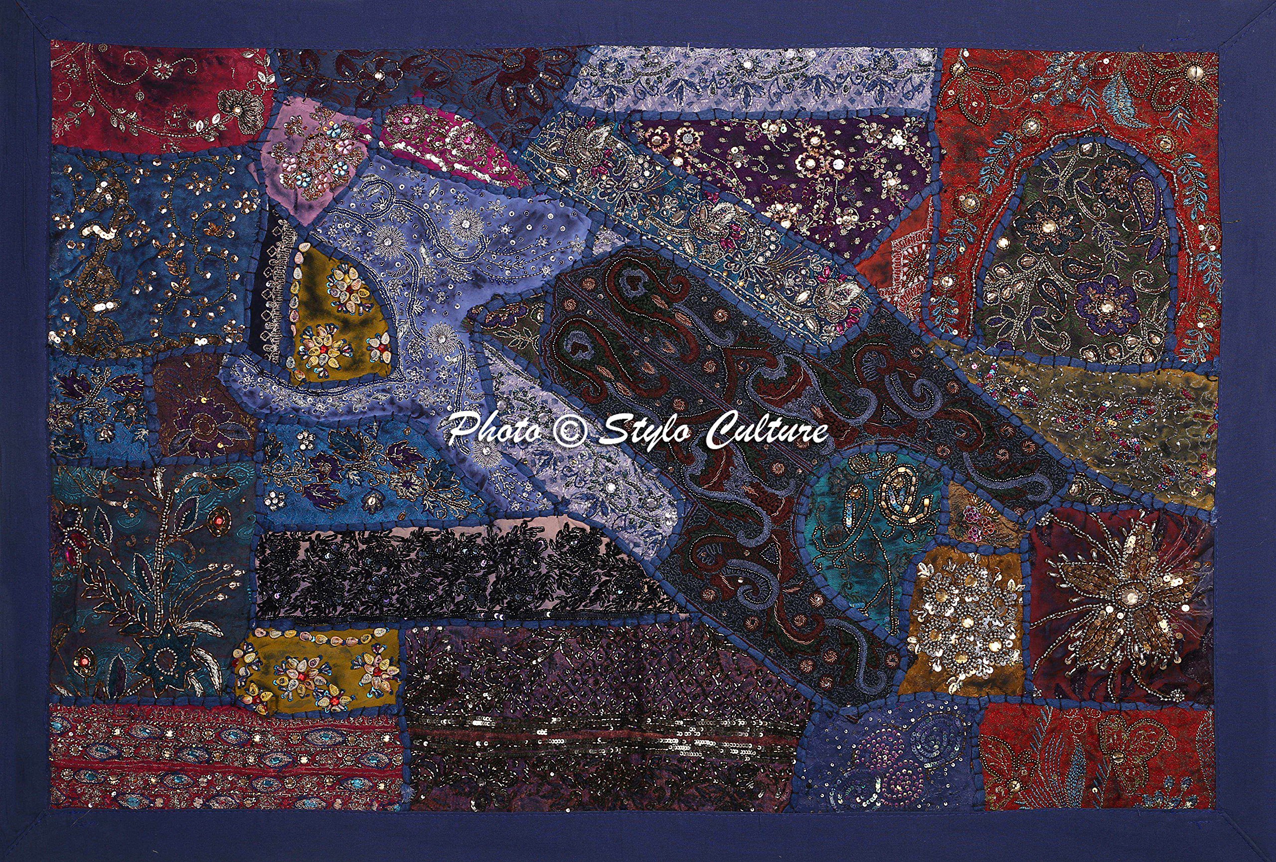 Indien Brodé Vintage Perles Zari Travail Tenture Murale Main