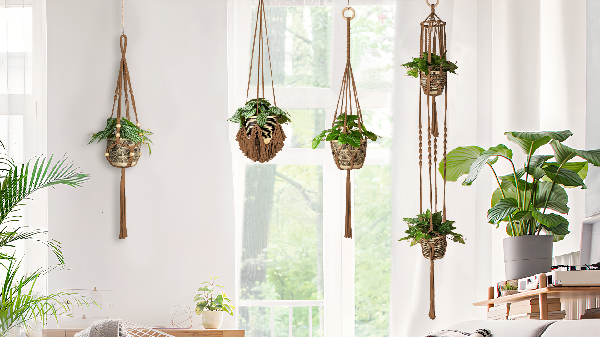 Amazon.com: ANROYE Macrame Plant Hanger for Indoor Set of 4, Bohemian Hanging  Planter with Tassels for Flower Pot, Boho Decorative Houseplant Rope Holder  for Home Decor Bedroom Window Farmhouse : Patio, Lawn