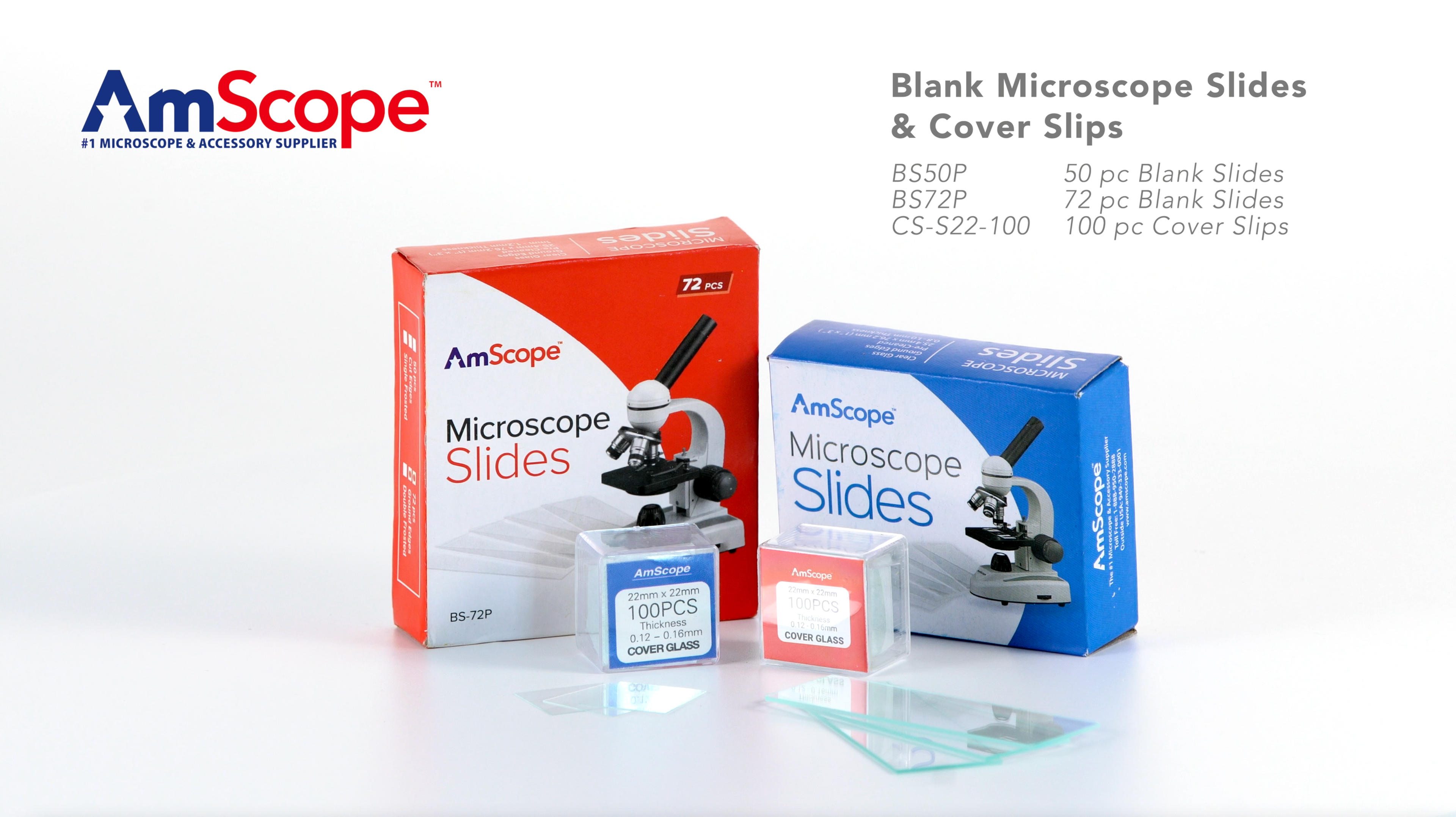 AmScope 72 Pre-Cleaned Blank Microscope Slides and 100