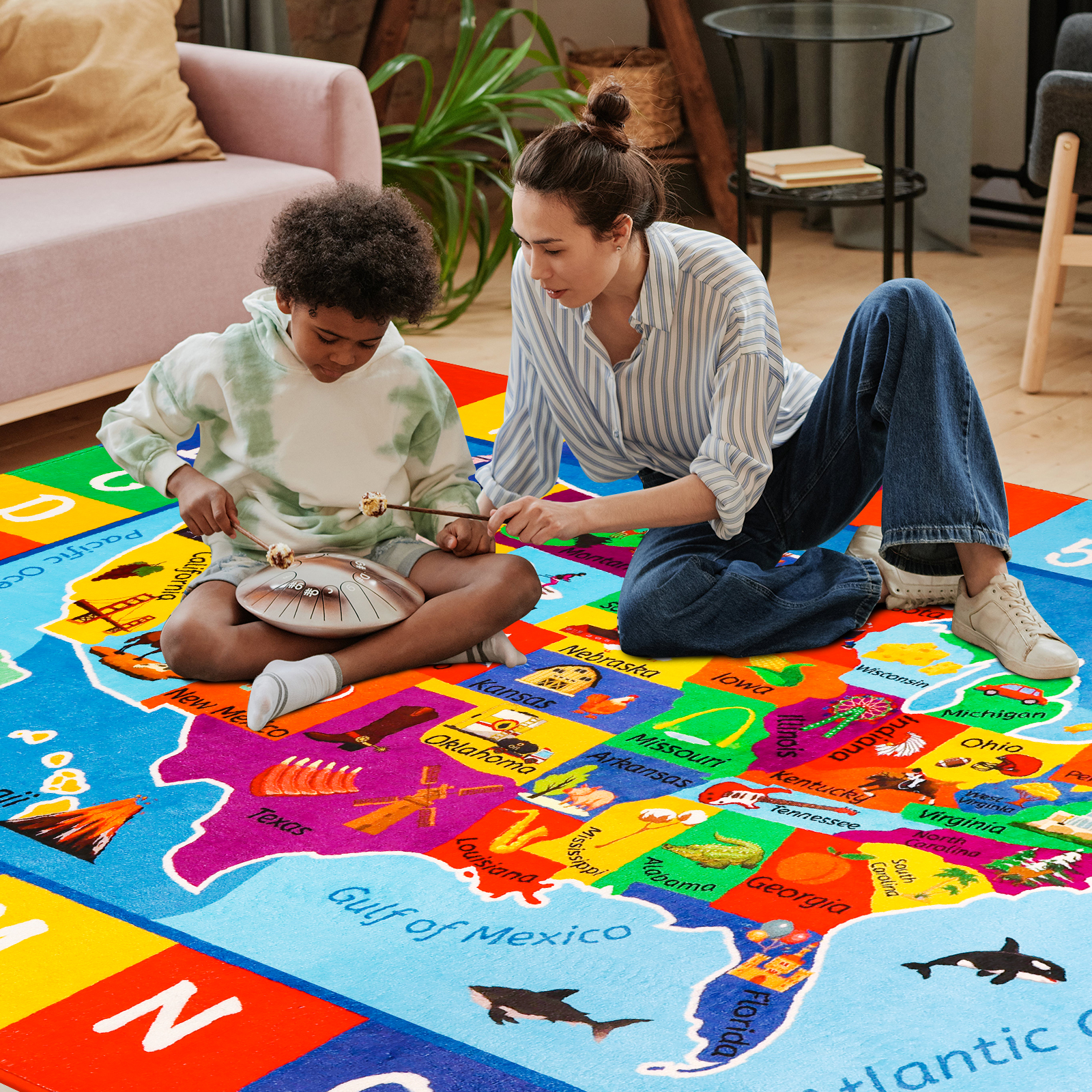 Amazon.com: LTKOUGFAM USA Map ABC Kid Rug 118