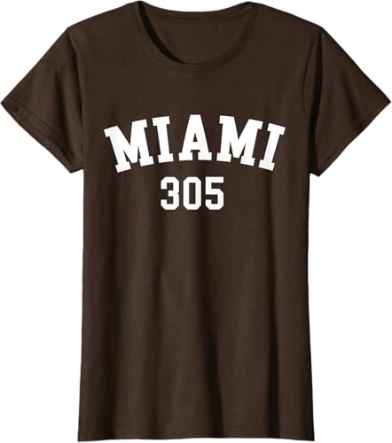 Miniatura 51 de Miami 305 USA American College Font T-Shirt Negro,Azul Marino,Azul Pastel,Arándano,Rojo,Plateado,Hierba,Verde Kelly,Marrón,Verde Oliva,Jaspeado