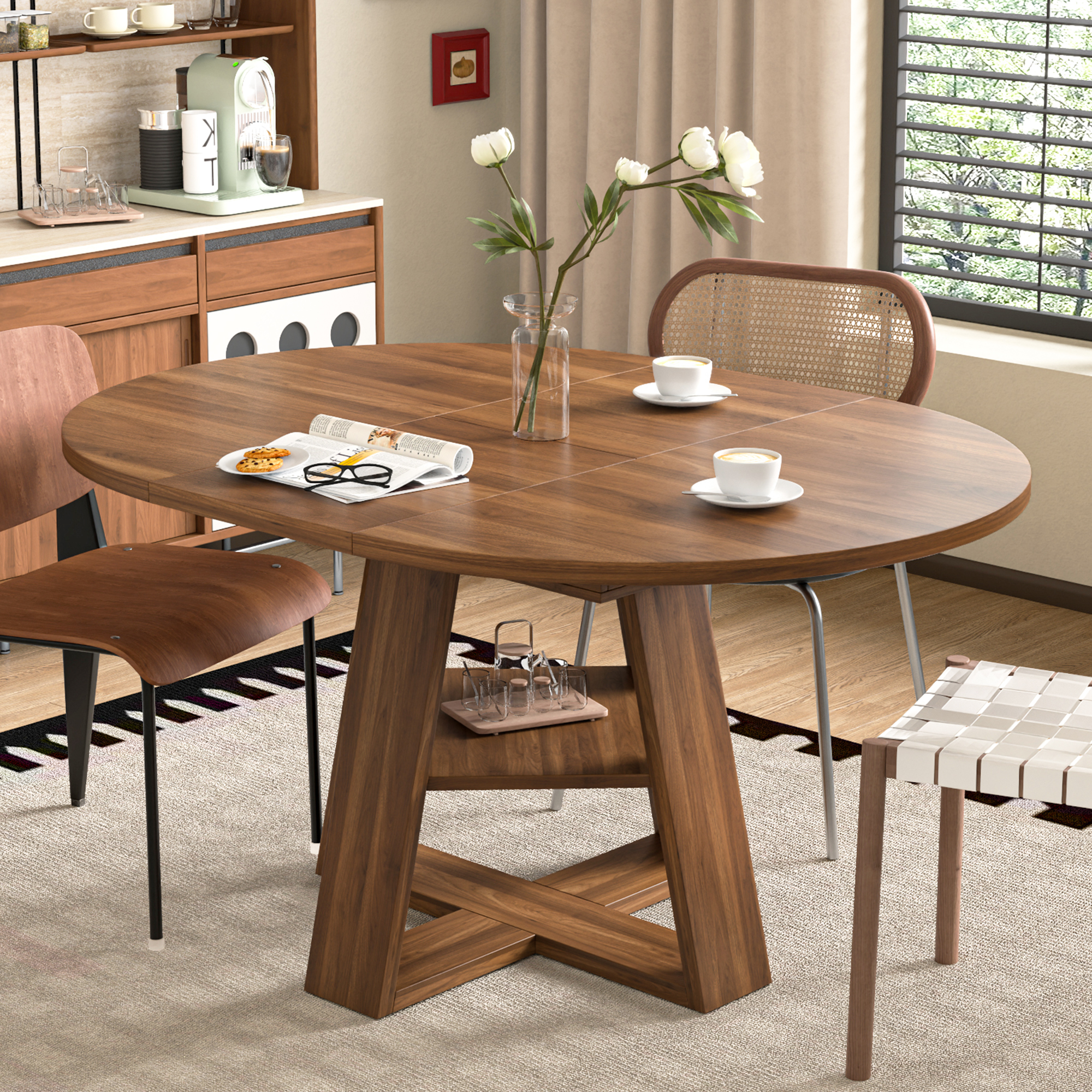 【新品】WHAT WE WANT WWW_EXTENSIONTABLE Amazon.com - 43.3in-59in Extendable Round Dining Table for 4