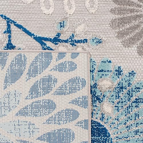 Miniatura 5 de Safavieh Cabana Collection - Alfombra de área de 10 x 14 pies, color gris y azul, diseño floral, no desprende pelusa y de fácil cuidado, para