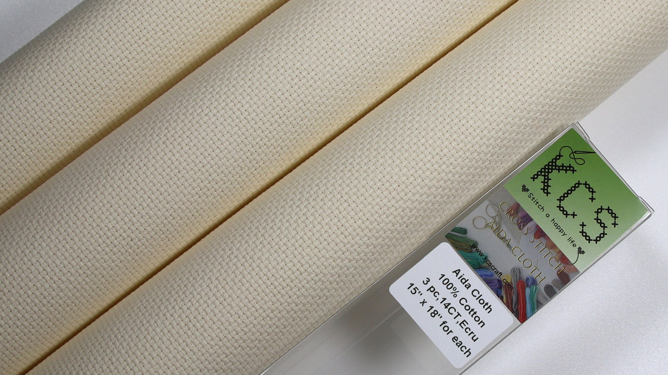 Image of KCS 3 pc of 15 inch x 18 inch Counted Cross Stitch Cotton Aida Cloth Needlework Rolled Fabric Box,14CT,Ecru