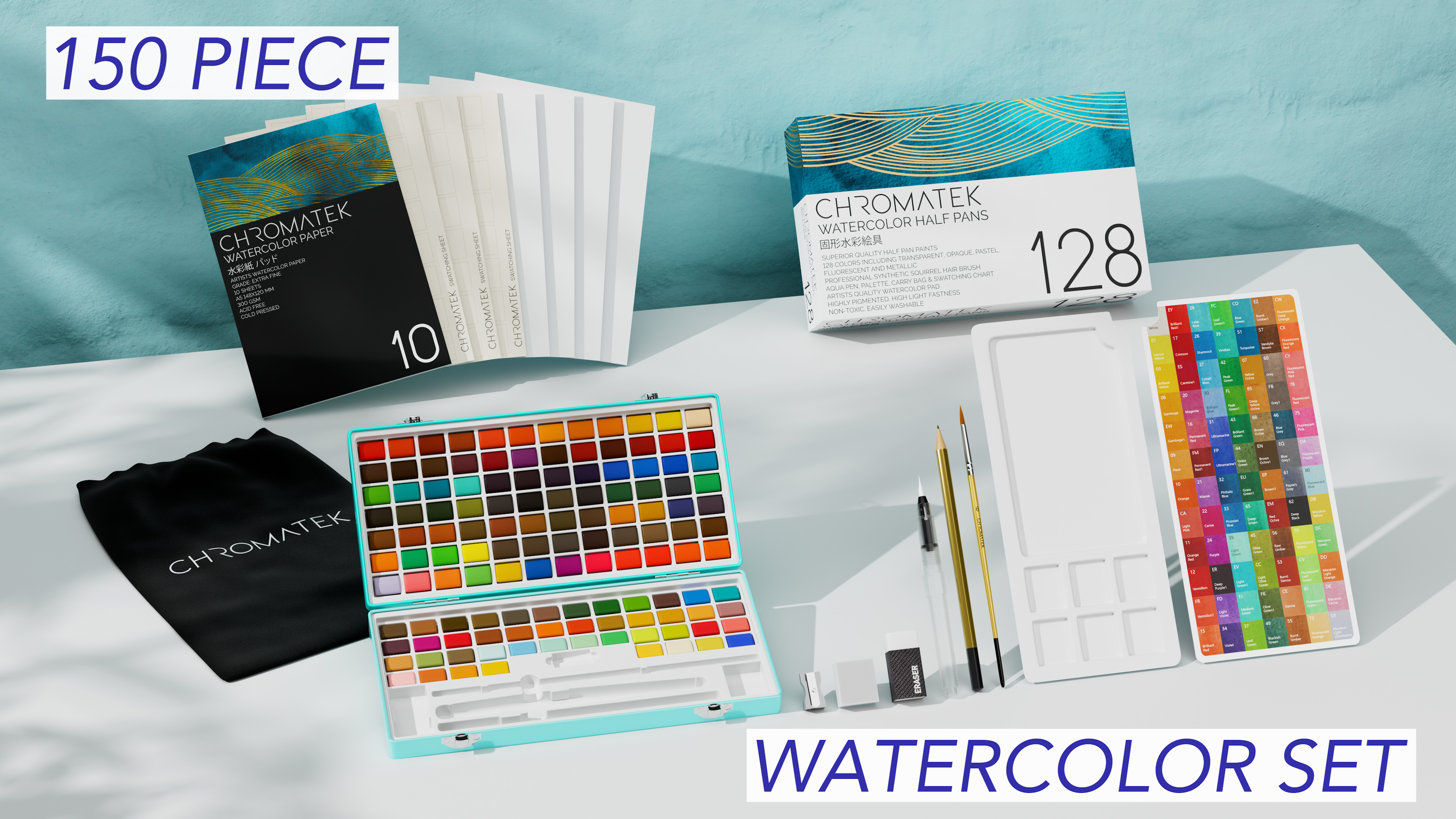 CHROMATEK Aquarel Penseel Pen Set 30, 15 Pagina Tutorial Pad en Online Video Tutorial Series Real Brush Tip. Levendig. Glad. Blendable. Professionele kwaliteit. 27 kleuren, 3 Aqua pennen