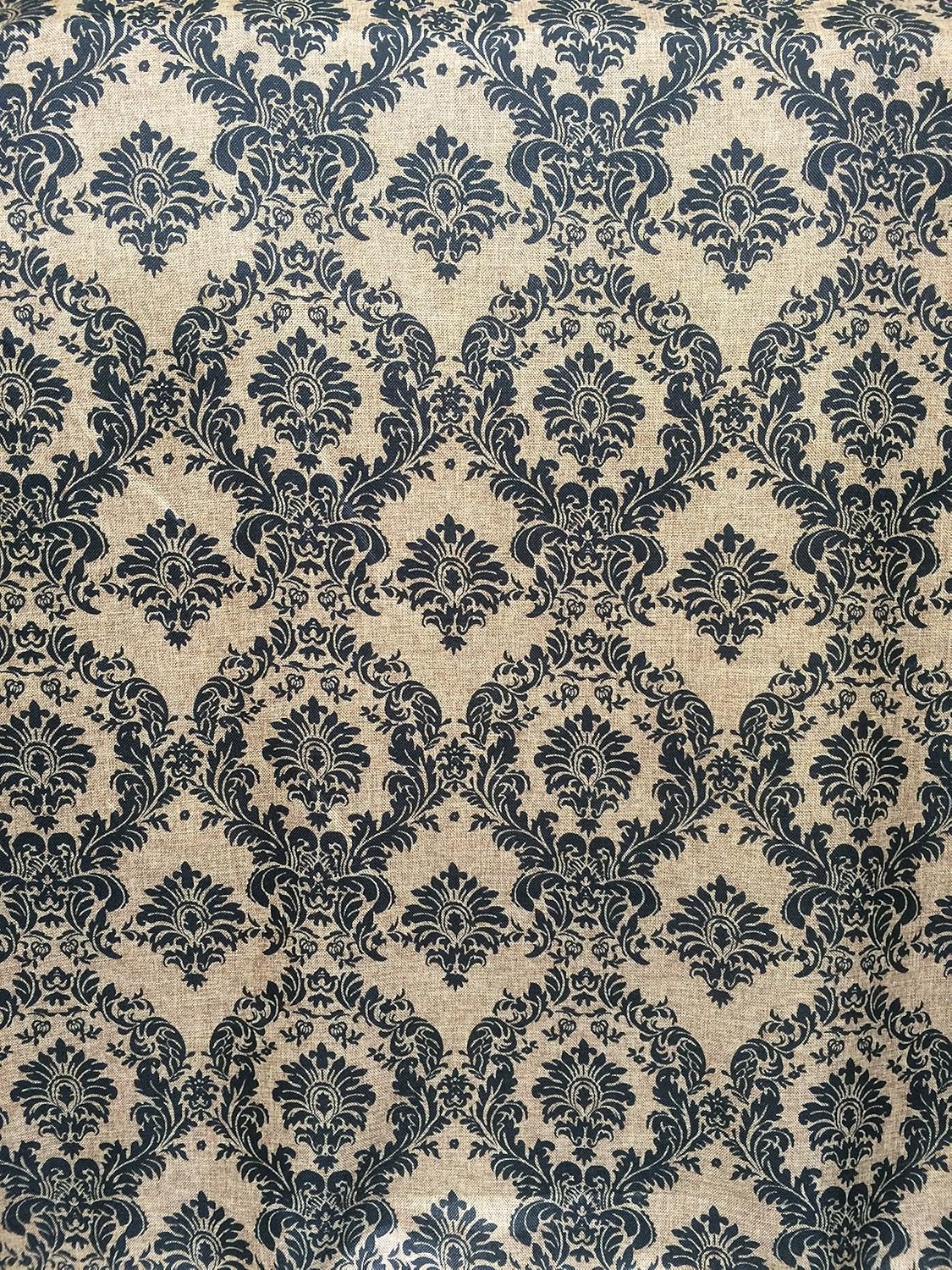LA Linen 60 Wide Faux Burlap Damask Print Fabric By the Yard, Black & Natural.
