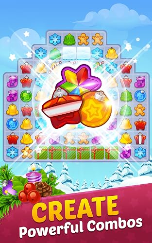 Christmas Match 3 Candy Games Free - New Magic Matching Holiday Puzzle Story Blast, Sweet Santa Chocolate Cookie Treats with Gingerbread Sugar Jam, Offline Addictive Fun for Kindle Fire – vue 7