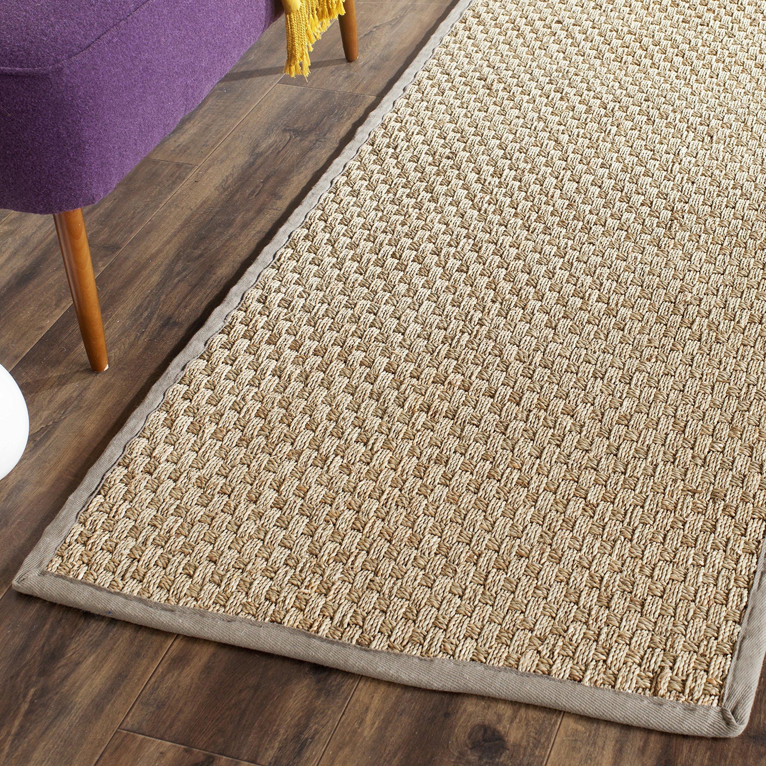 SAFAVIEH Natural Fiber Collection Runner Rug - 2'6" x 10', Natural & Grey, Seagrass, Basketweave Pattern with Border (NF114P)