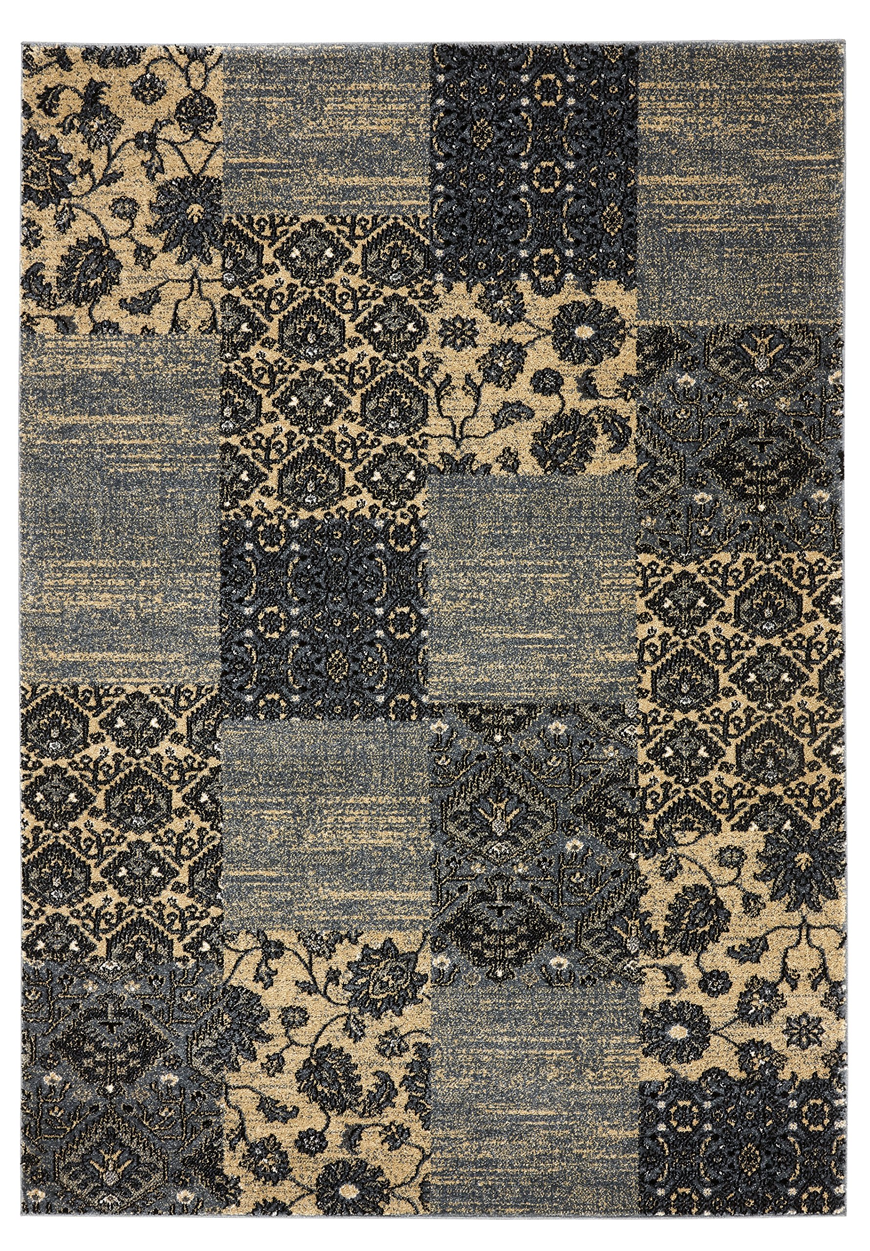 Aspect Fez Vintage Style Area Rug, Blue with Black and Beige, 120x170cm