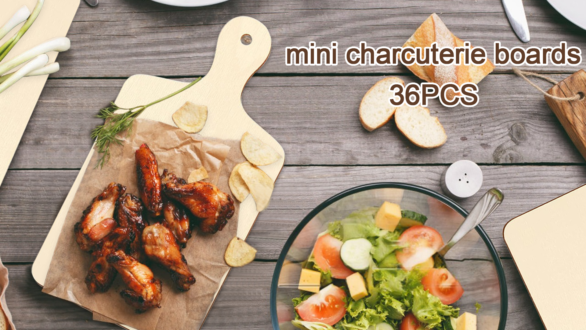 36 Piezas Mini Tabla de Cortar Redonda de Madera con Mango miniatura 7