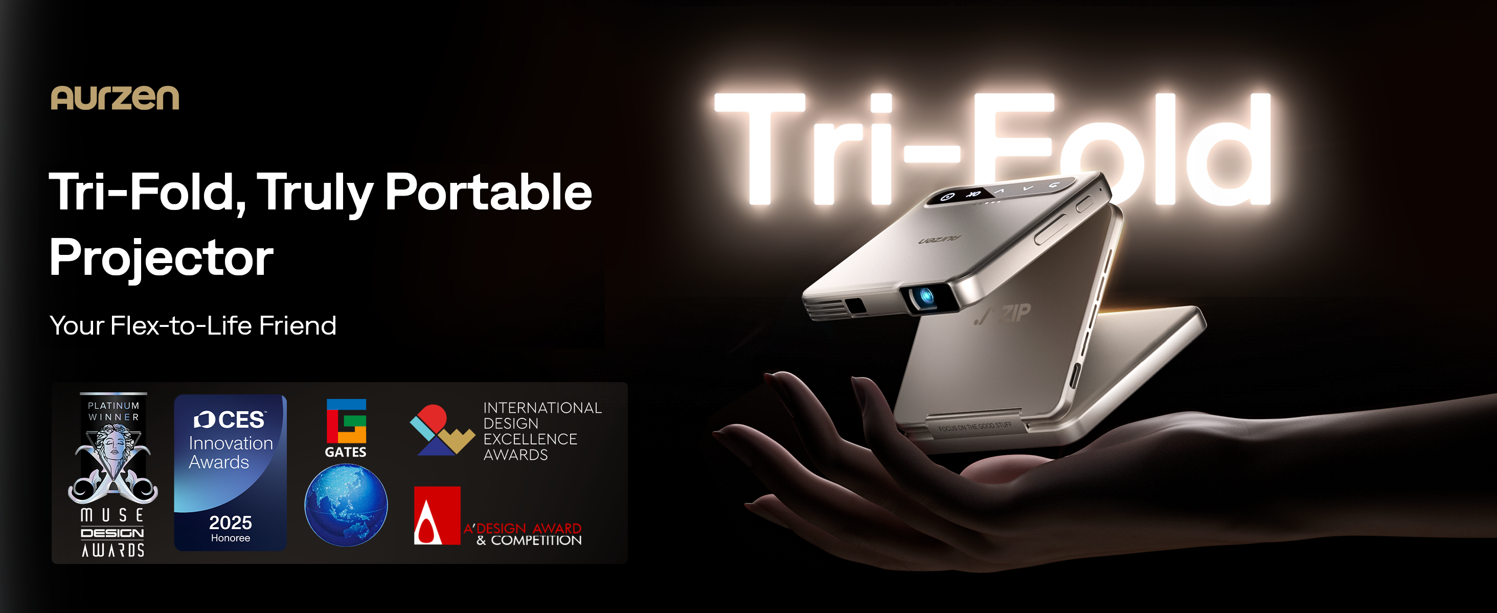 【ほぼ未使用】AURZEN ZIP TRI-Fold 超小型プロジェクター Aurzen ZIP Tri-Fold Mini Projector | Best Portable DLP Projector