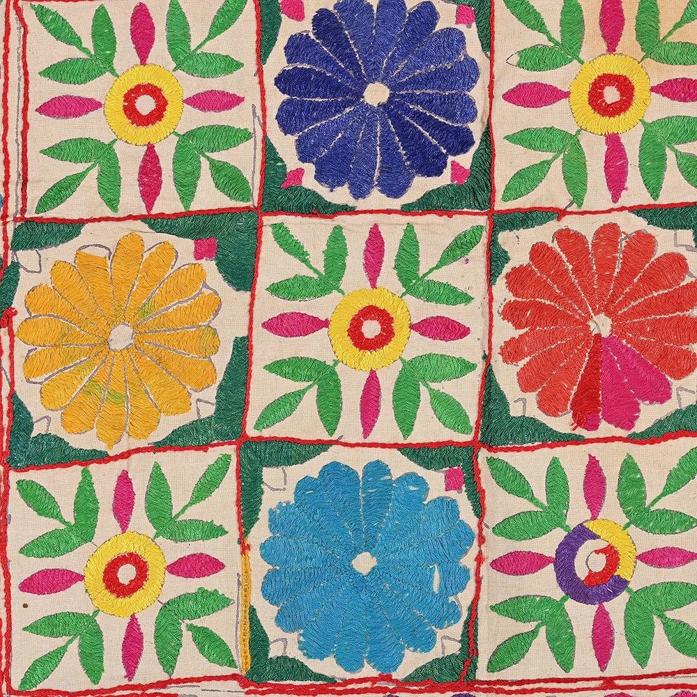 Flower motifs Vintage Hand Embroidery Gujarati textile