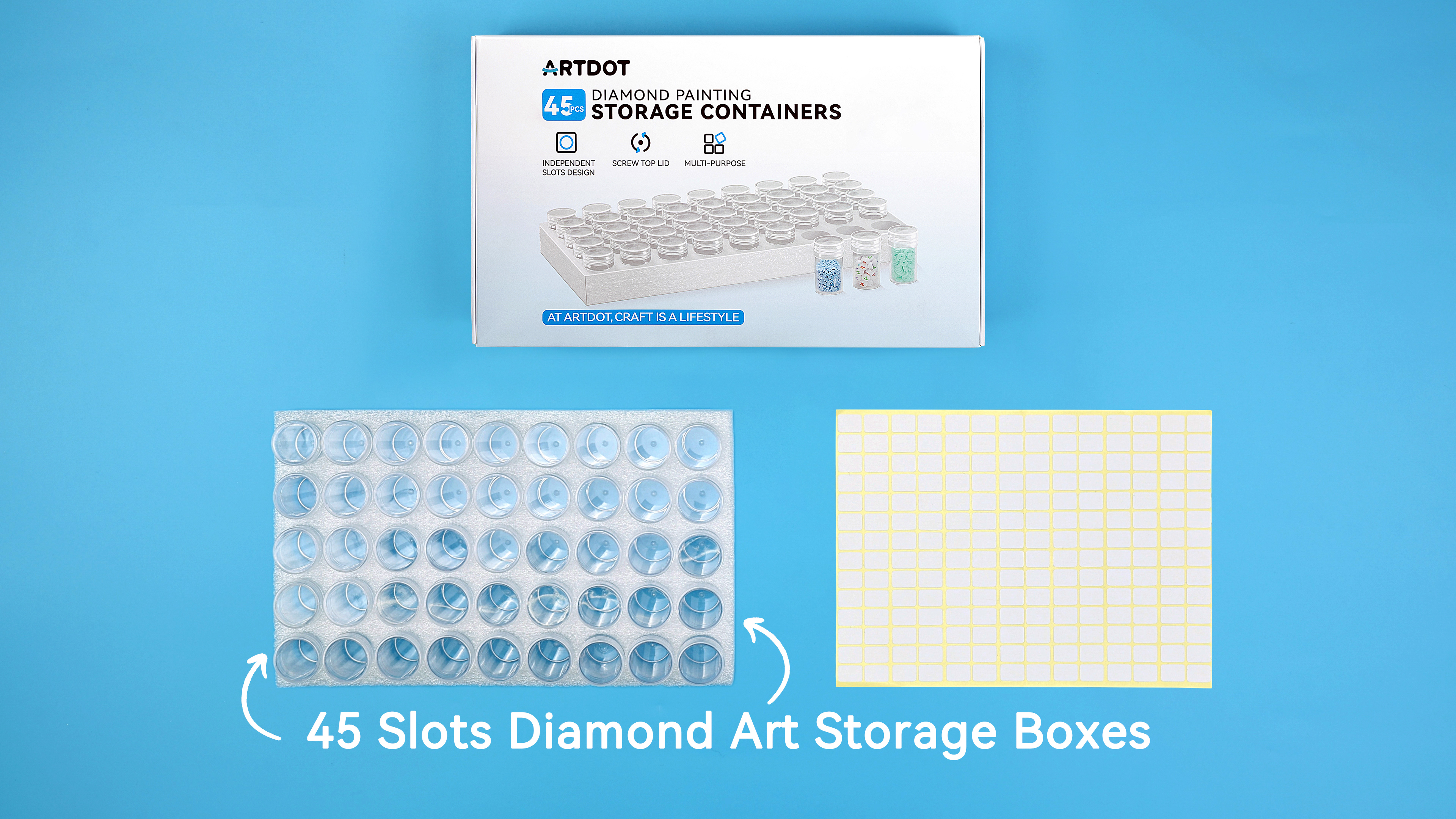 ARTDOT Opbergdozen voor Diamond Painting, stapelbare opbergers en individuele containers met 140 vakken voor Diamond Art kralen, nagelstenen, strass- steentjes, zaad, set van 4