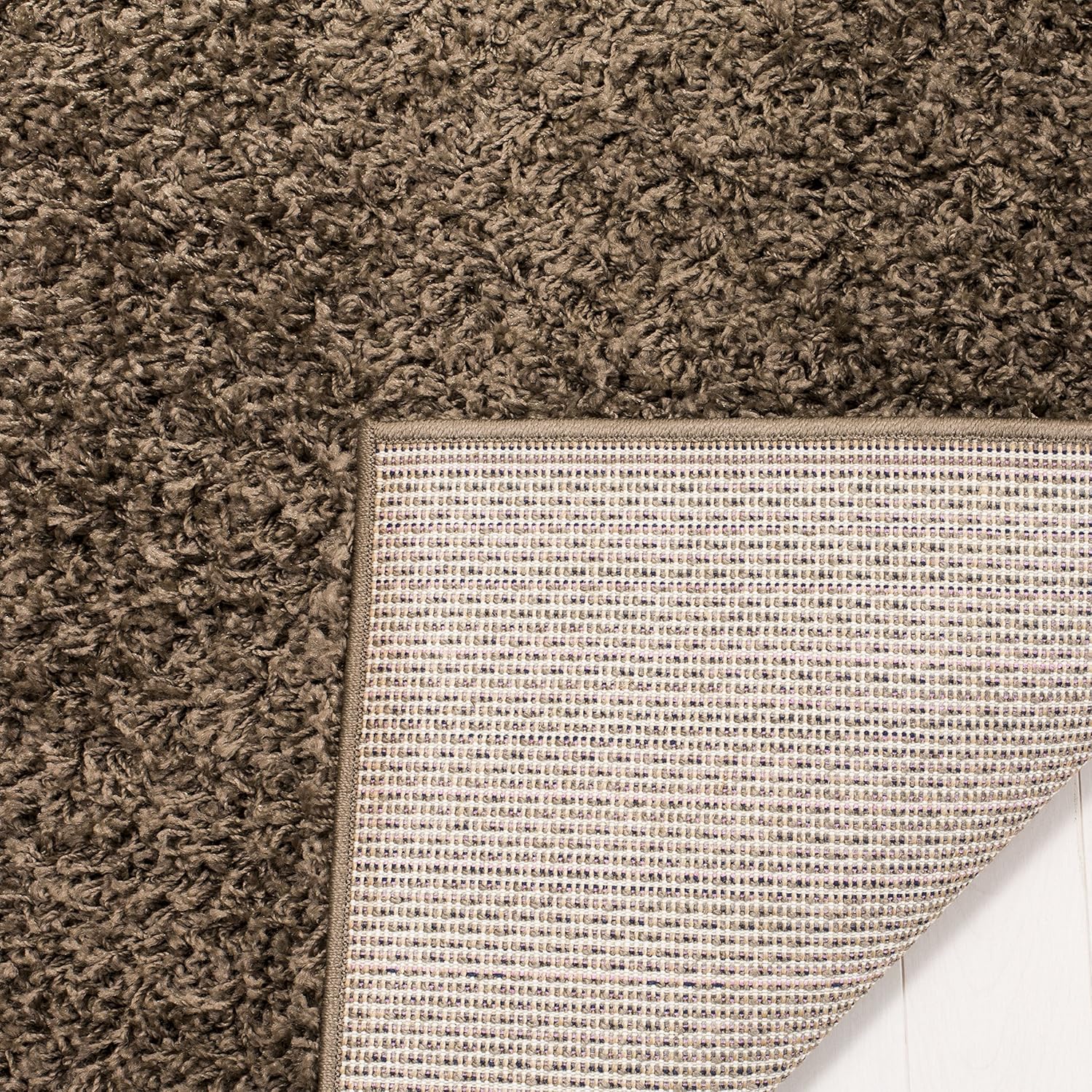 SAFAVIEH Athens Shag Collection Area Rug - 6'7" Square, Taupe, Non-Shedding & Easy to Clean, Ideal for Living Room, Bedroom, Dining Space (SGA119T)