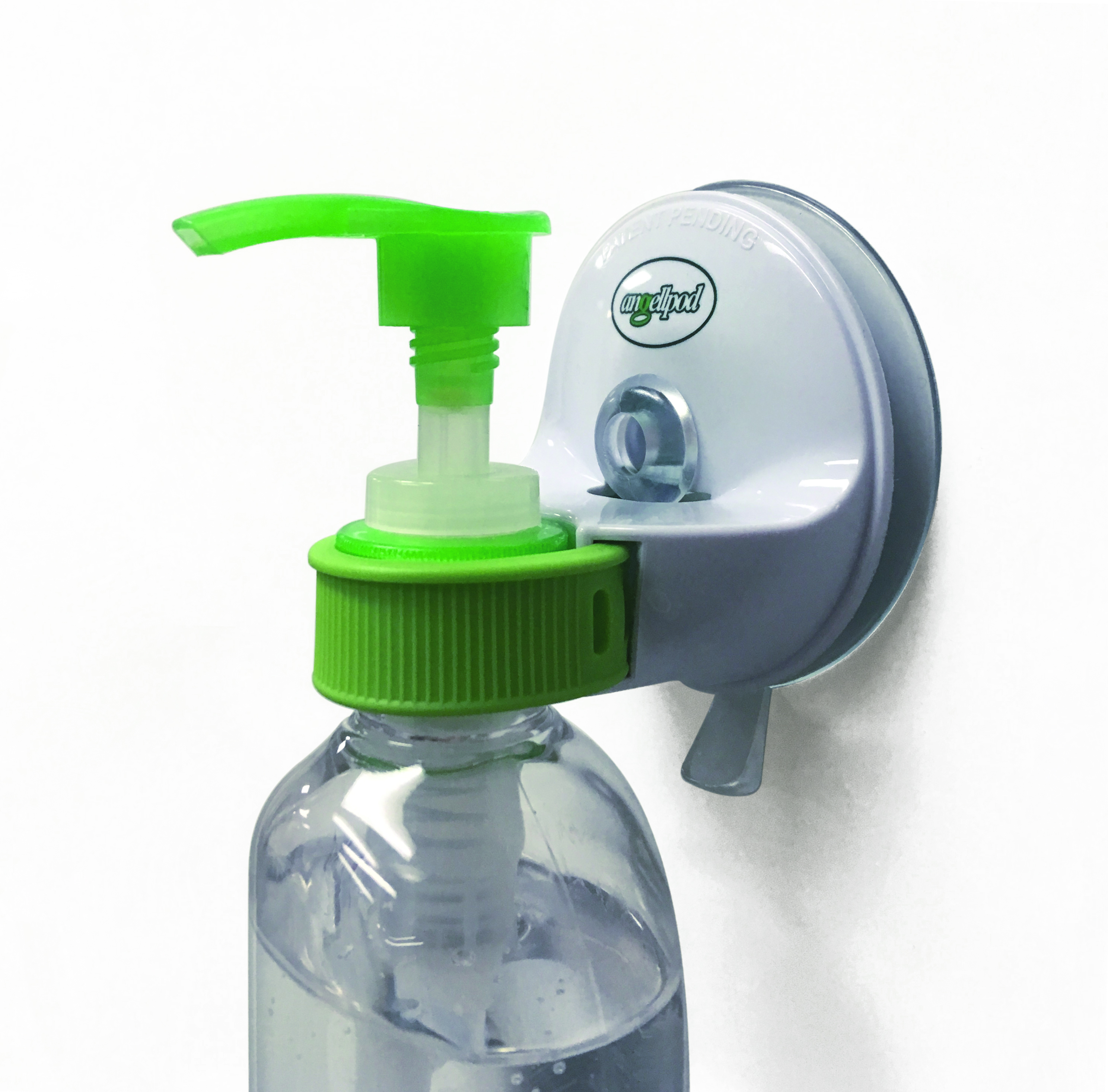 AngellPod The Original - Repositionable, Place Anywhere Wall Mounted Hand Sanitizer Holder, Pump Bottle Holder. Soap dispensor Holder. Suction Cup + Self-Adhesive Sticks Anywhere! NO Tools !