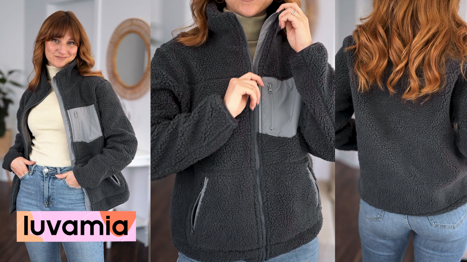 luvamia Sherpa Jackets for Women Trendy Zip Up Long Sleeve Winter