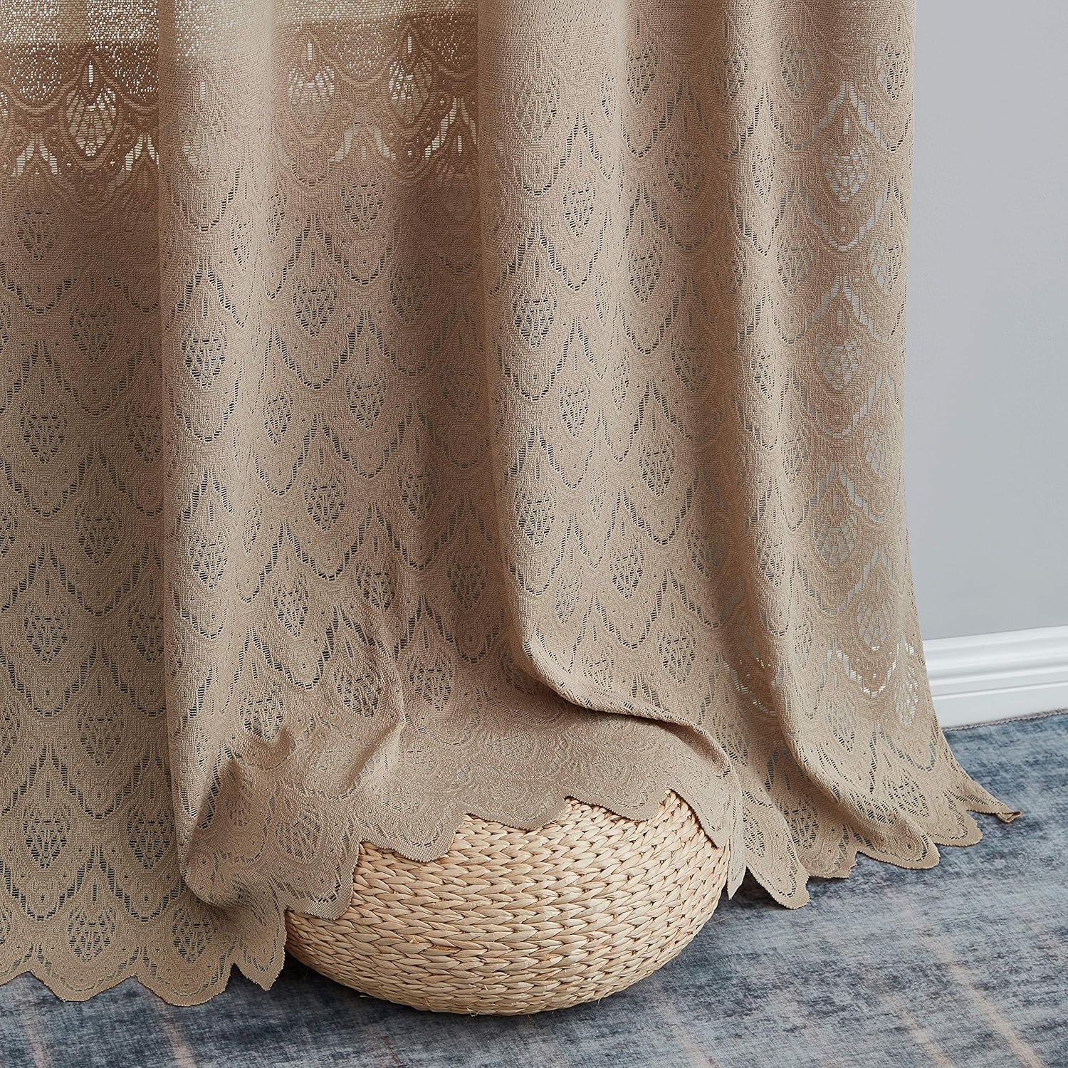 HLC.ME Monaco Premium Soft Decorative Ombre Lace Semi Sheer Light Filtering Rod Pocket Window Treatment Curtain Drapery Panels for Bedroom & Living Room - Set of 2 Panels (54 x 84 inches Long, Grey)