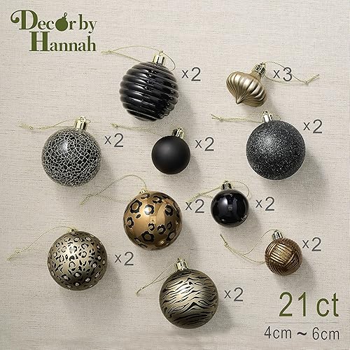 Miniatura 4 de DecorbyHannah - Adornos decorativos para colgar con temática de leopardo, juego de adornos de árbol de Navidad de oro negro de 21 quilates para