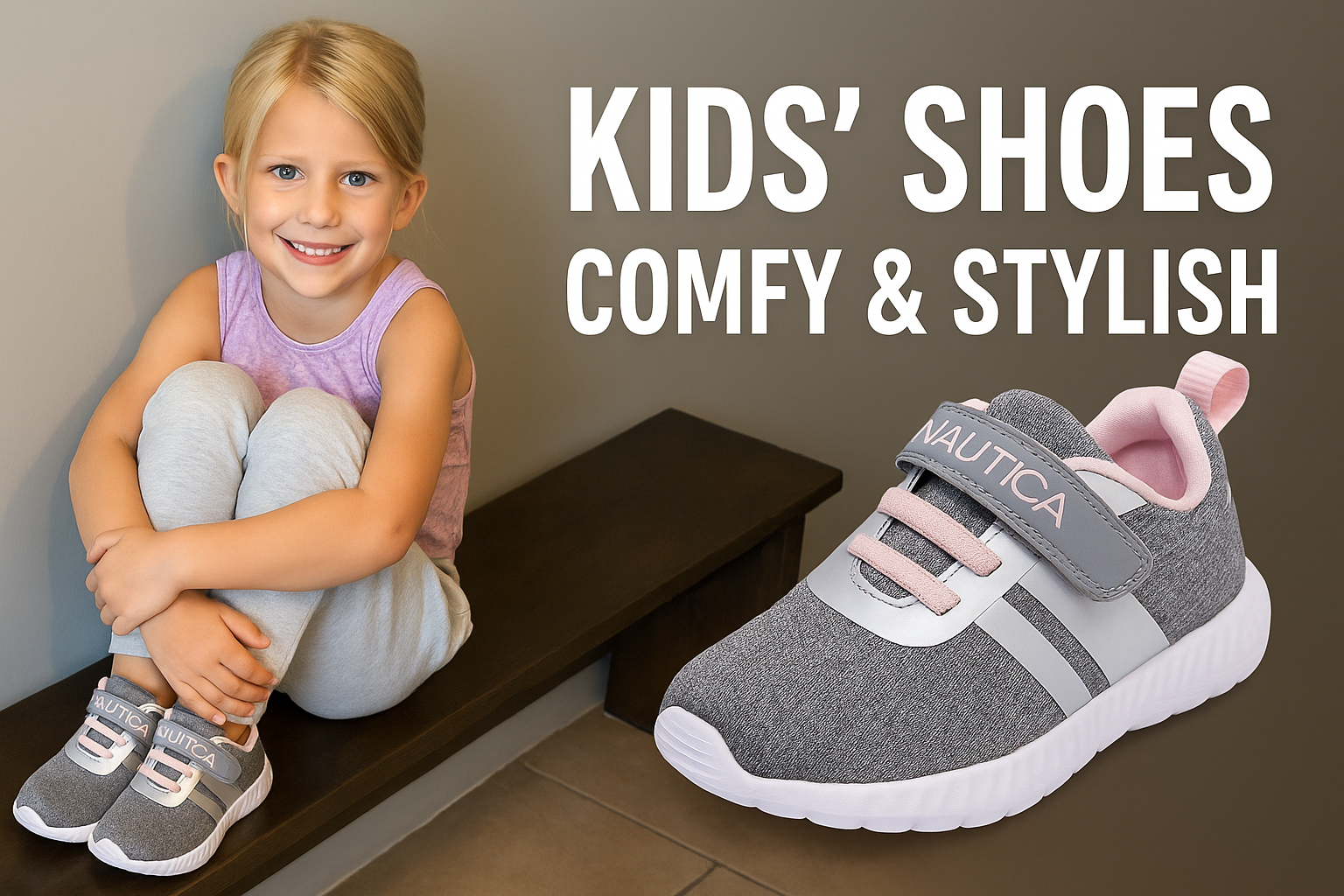 Nautica Kids' Slip-On Sneakers – Light Mauve & Silver – Easy Wear For Boys & Girls