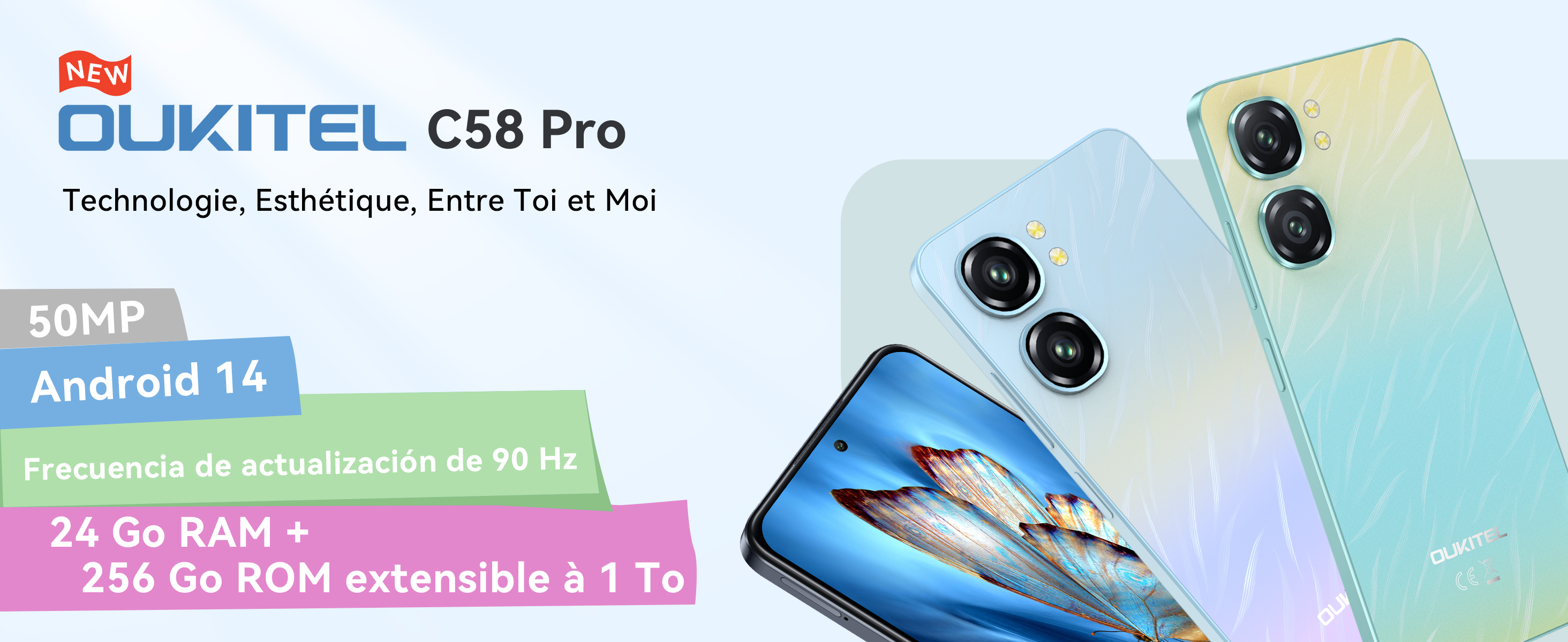 OUKITEL C58 Pro Android 14 Mobile Phones - 24GB + 256GB/TF 1TB