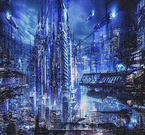 Miniatura 7 de Aidatain GTDWAT264 - Tapiz de ciudad punk con paisaje urbano azul neón, tapiz de pared de calle, grande, 90 pulgadas de largo x 84 pulgadas de