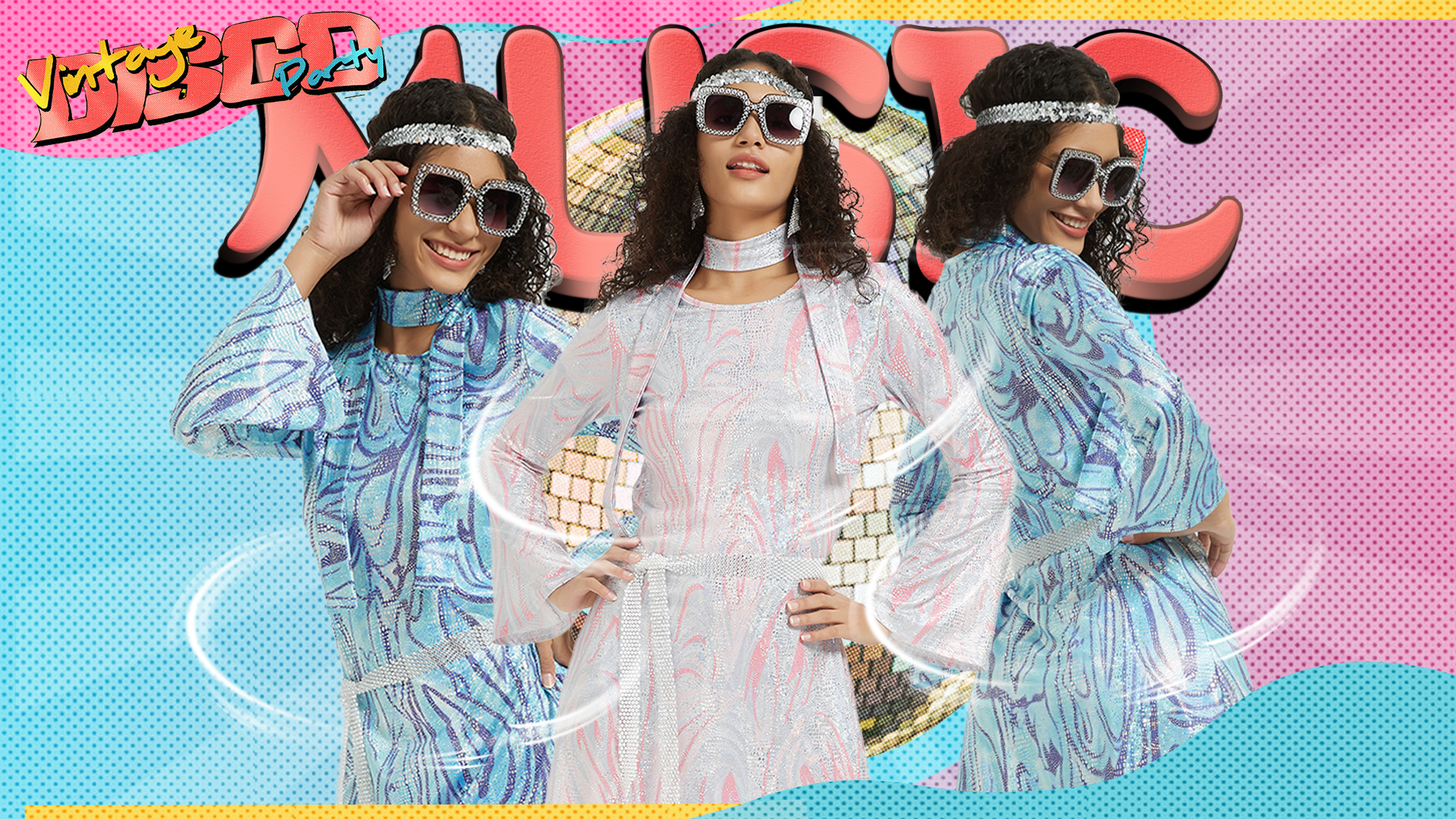 Costume Disco Années 70 Pour Femme - Robe à Paillettes Hippie Avec Accessoires (boucles D'oreilles, Bracelet, Lunettes)