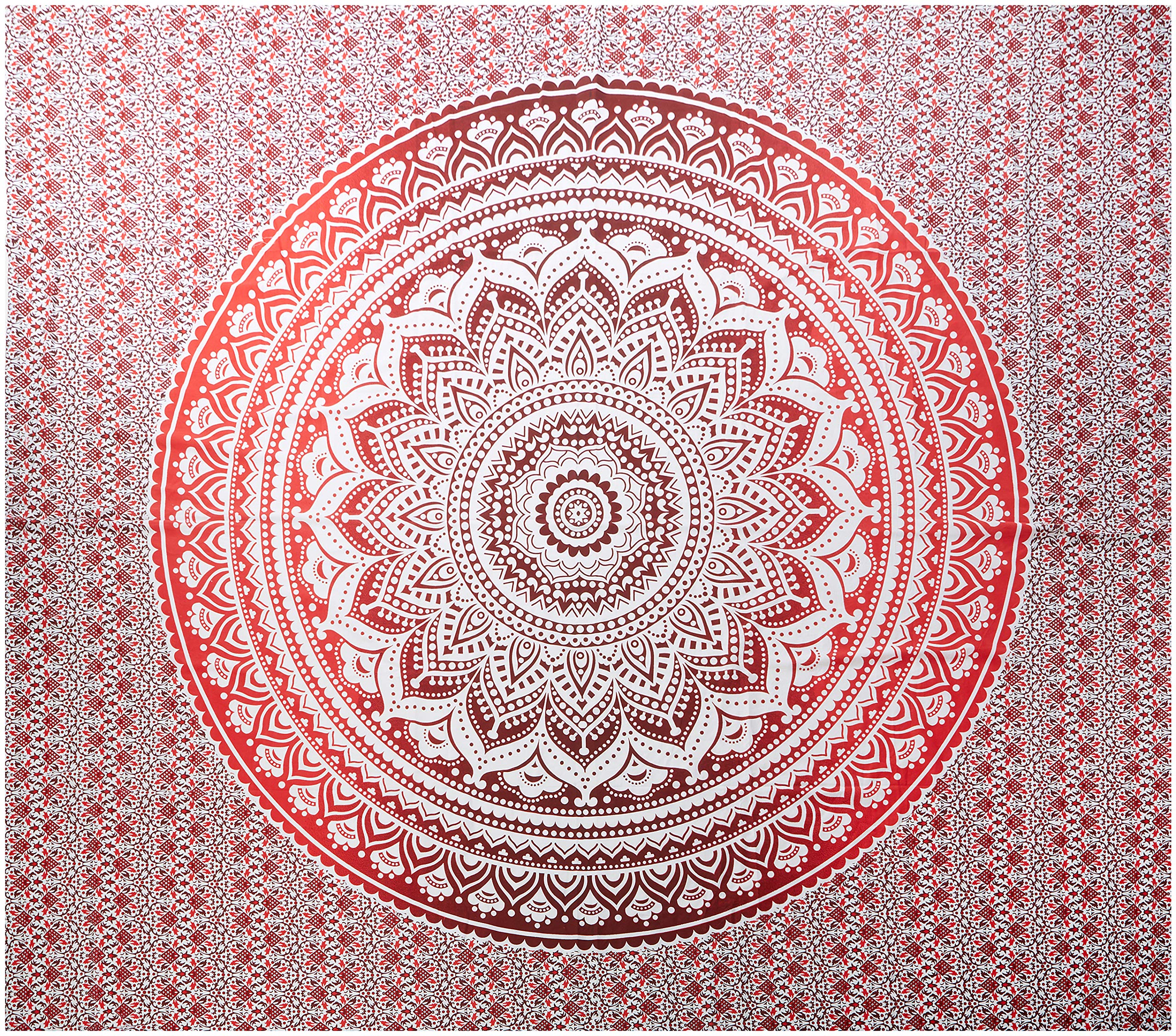Raajsee Red Ombre Large Mandala Tapestry Wall Hanging, Indian Cotton Beach Throw Blanket, Hippie Elephant Queen Boho Decor, Meditation Yoga Mat Rugs, A 210X220cm