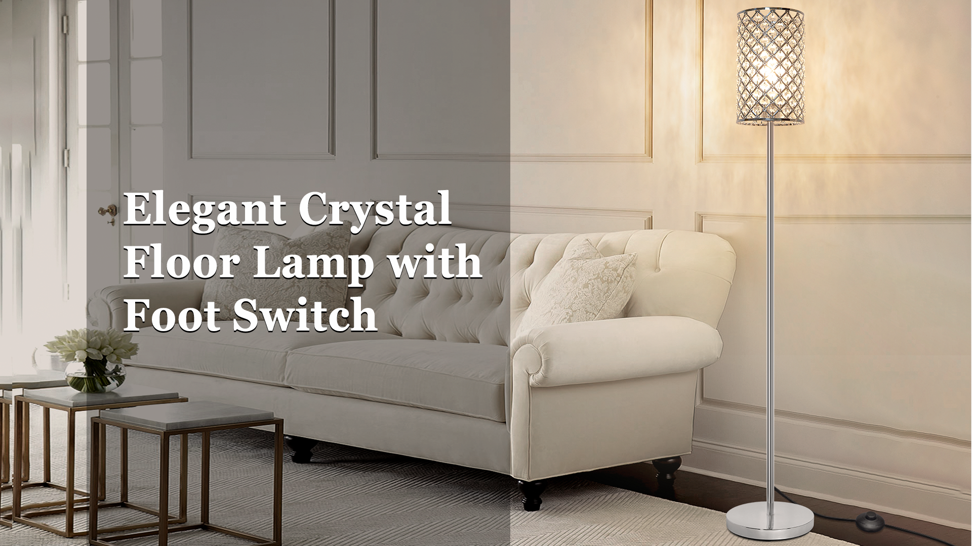 Crystal Floor Lamp, Modern Standing Lamp with Elegant Shade