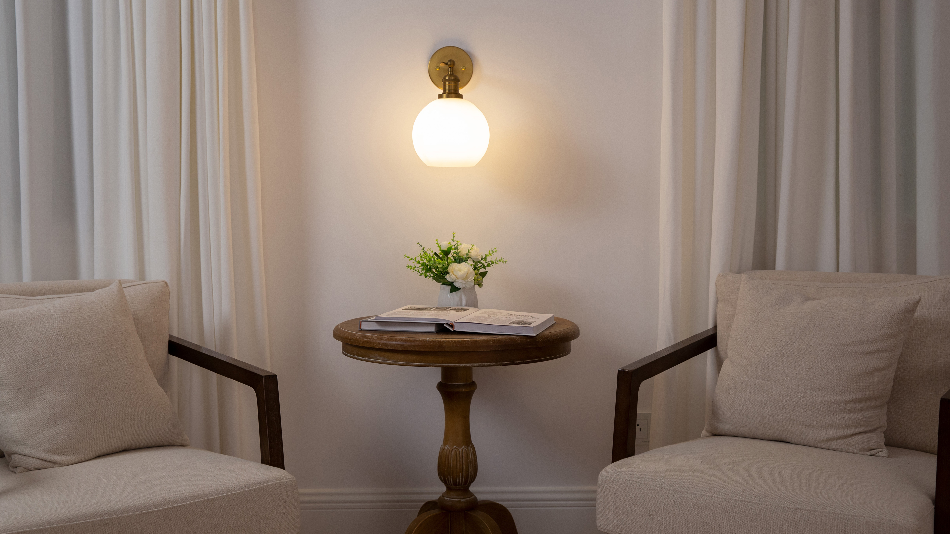 Image of Pathson Modern Wall Sconce Lighting with 7.9 inch Milk White Round Globe, Frosted Glass Hardwired Vintage Vanity Light Fixture for Living Room Bedroom Bathroom