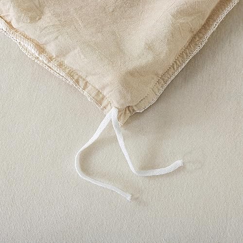 Miniatura 6 de Softta Juego de funda de edredón de 3 piezas, tamaño matrimonial, color caqui claro, juego de ropa de cama con flecos de pompones, 100% algodón