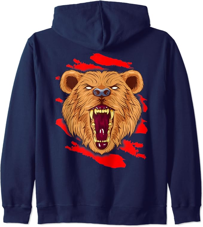 Roaring bear zip hoodie, design on back
