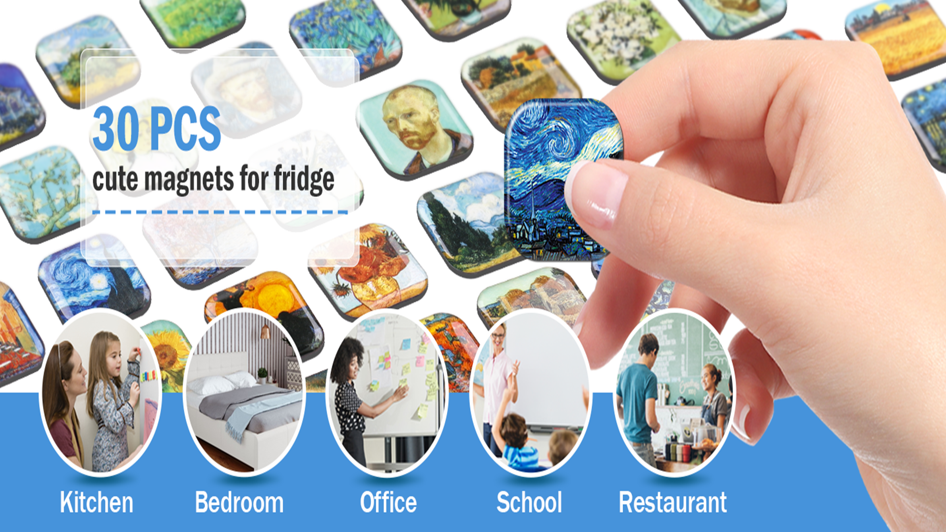 30 Pièces Aimants Frigo Van Gogh - Magnets Mignons Drôles Pour Tableau Magnétique