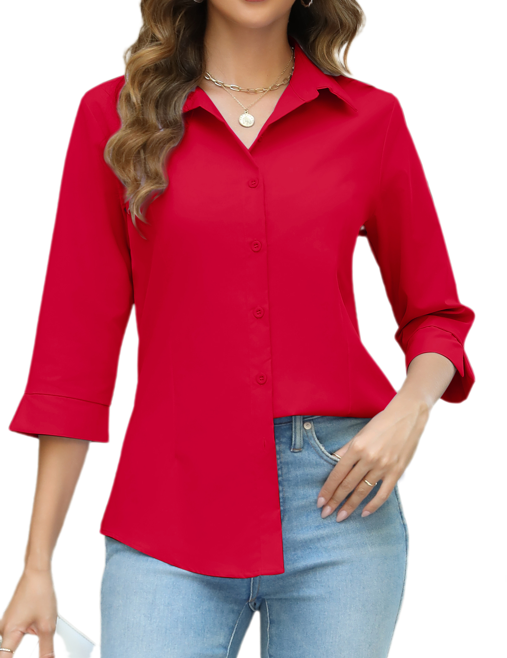 Amazon.com: HOTOUCH Womens Black Button Down Shirt 3/4 Sleeve