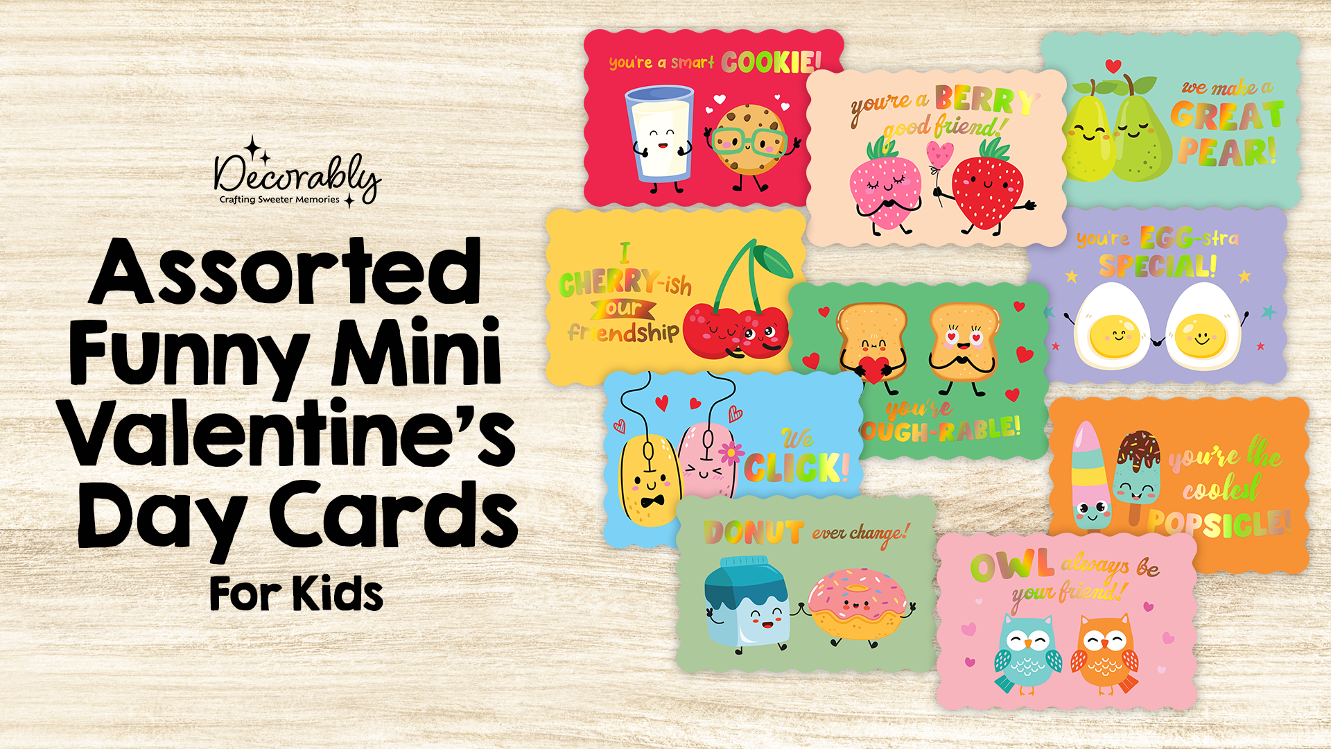 Amazon.com : Decorably 40 Pack Holographic Postcard-Style 4.7x3in Valentines  Cards for Kids with Envelopes and Scented Stickers, 12 Funny Designs for  Loved Ones