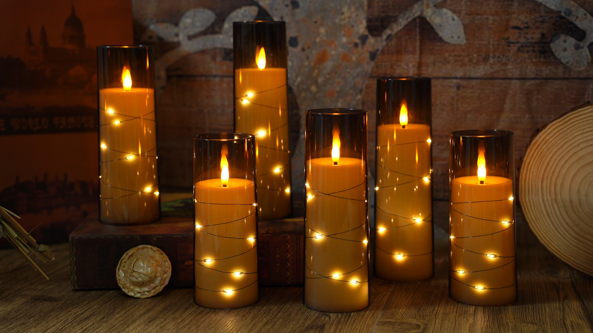 Flameless Candle With String Light, Battery Powered Candle, Recessed...