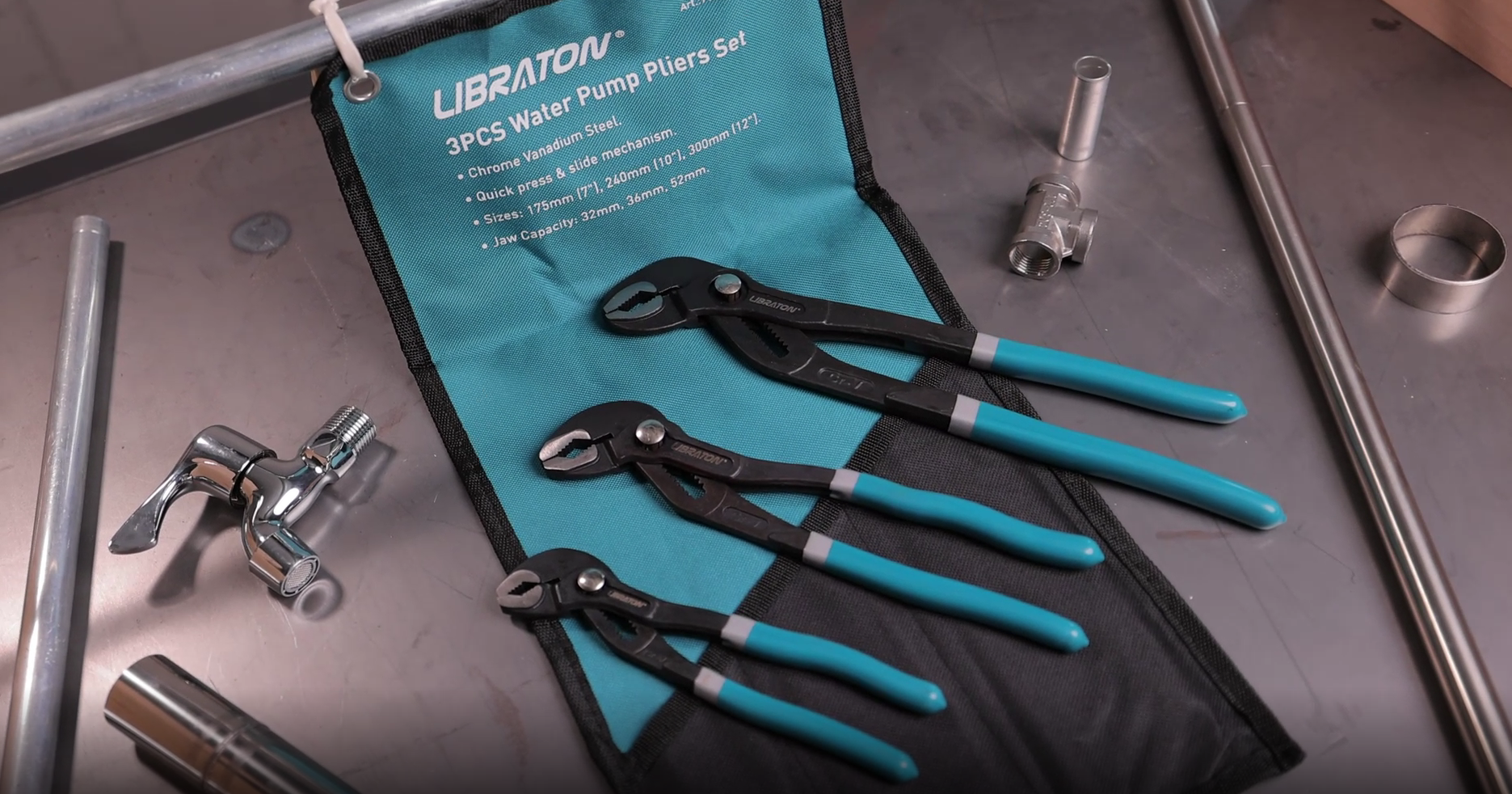 Libraton CR-V Steel Plumbing Pliers Set - Groove Joint & V-Jaw