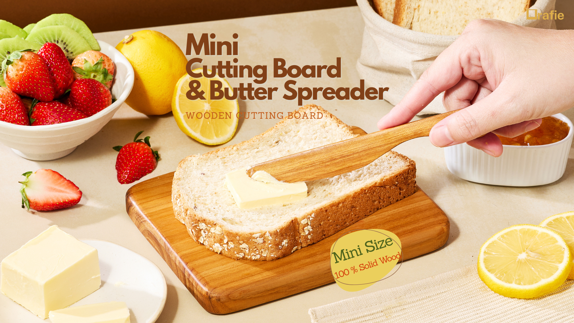 Tabla de cortar mini de madera maciza 5.5x7 pulgadas con esparcidor miniatura 6