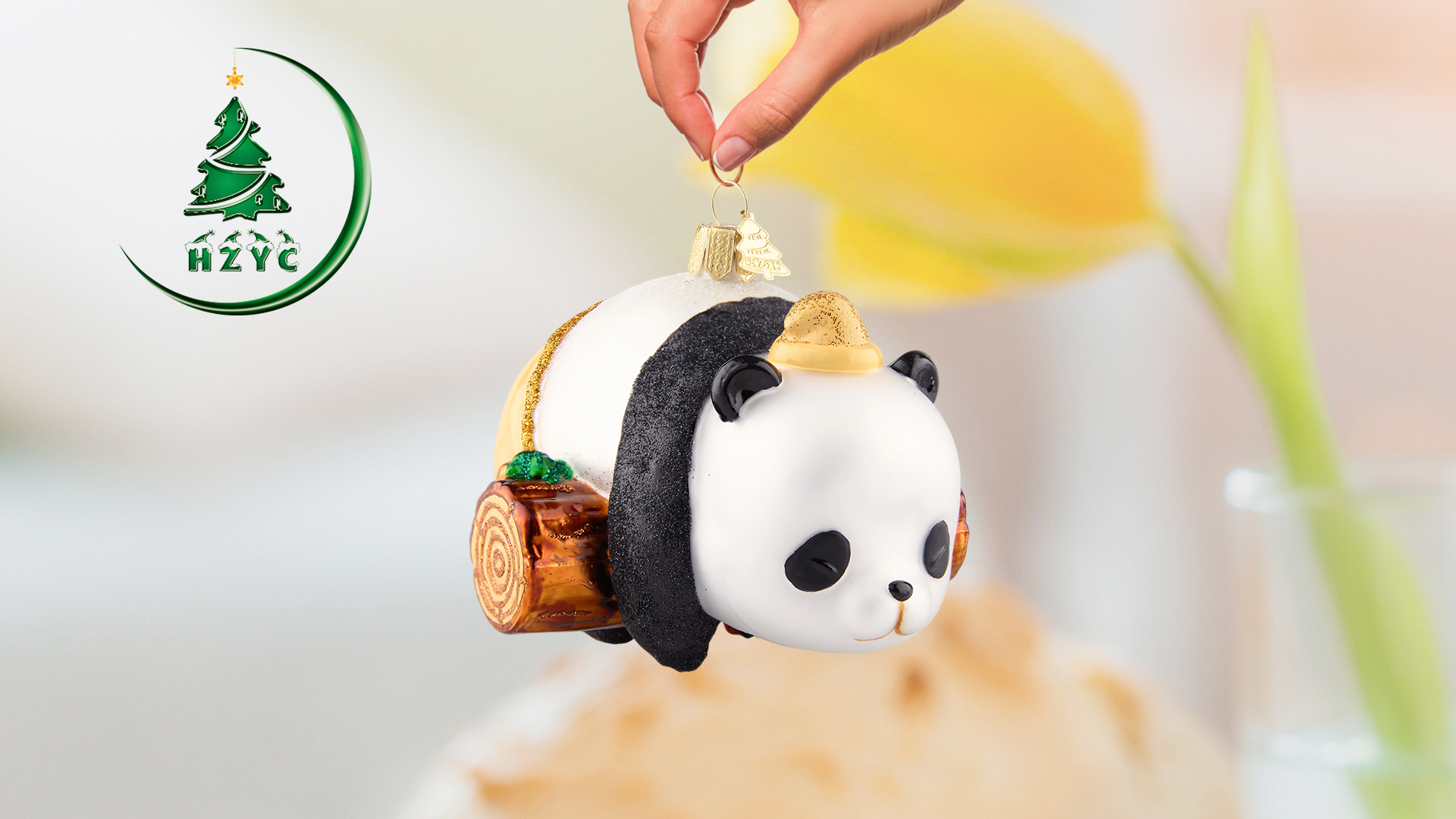 Hzyc Panda kerstboom ornamenten, handgeblazen glazen ornamenten
