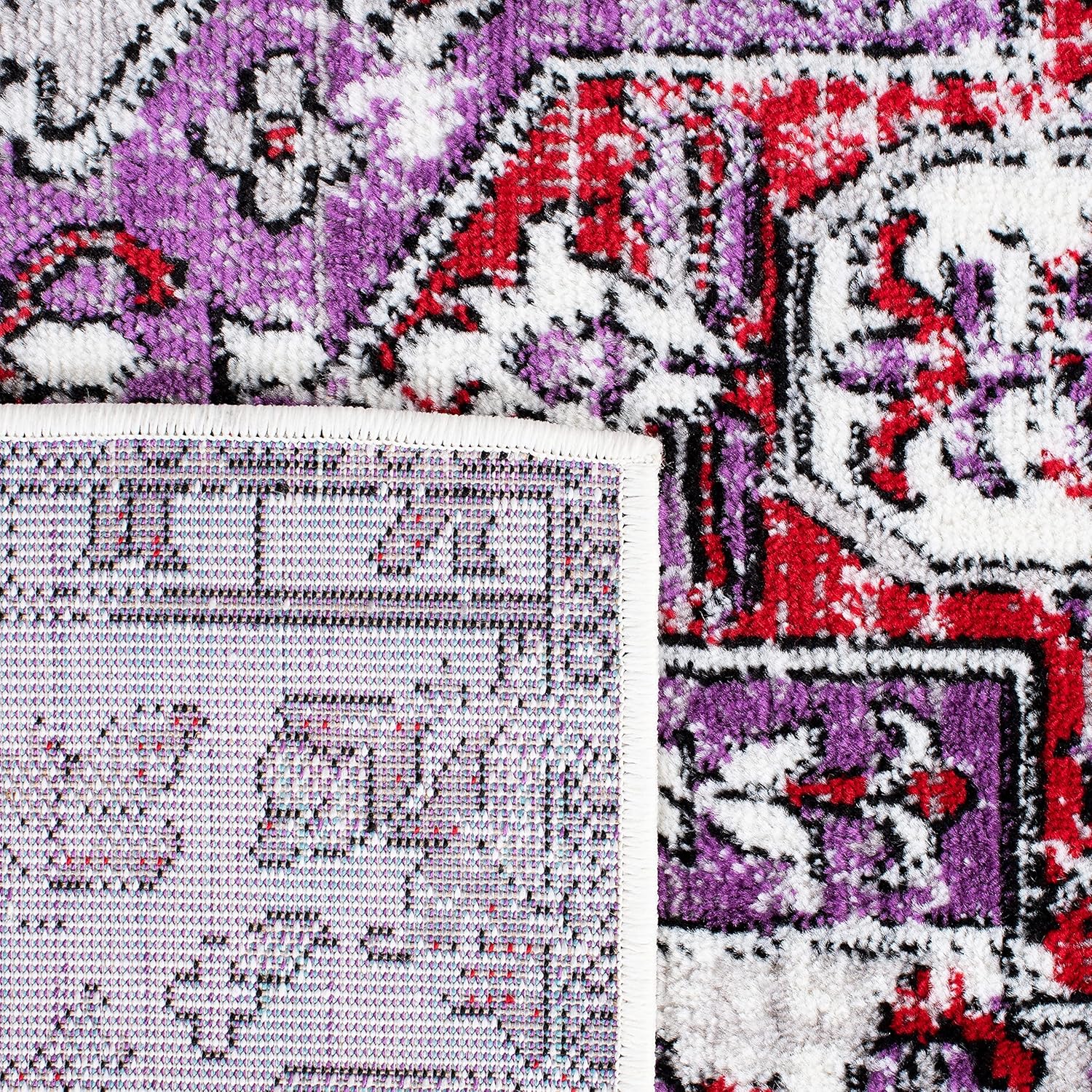 SAFAVIEH Skyler Collection 2' x 8' Ivory/Purple SKY111V Medallion Distressed Non-Shedding Entryway Foyer Living Room Bedroom Kitchen Runner Rug
