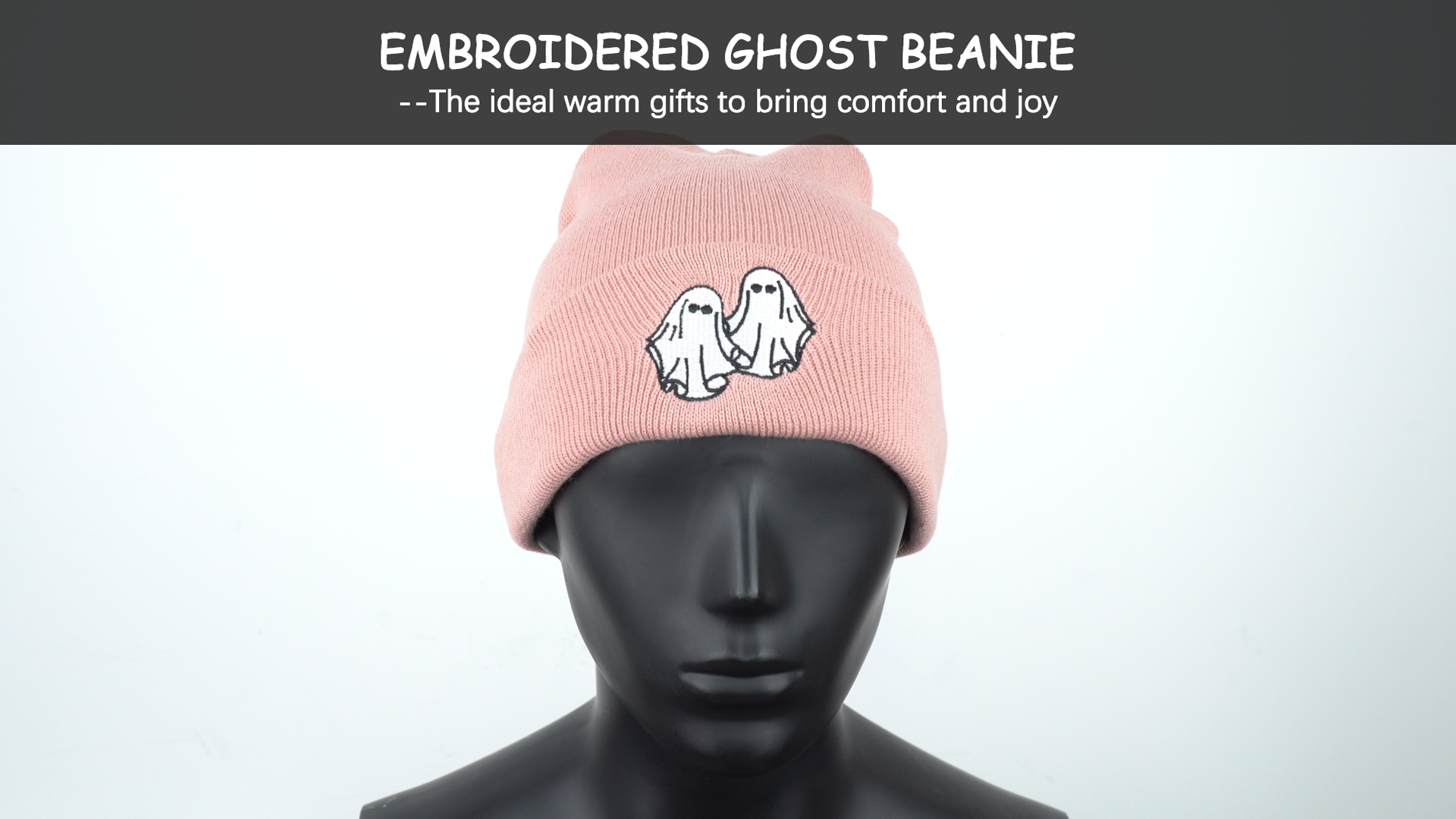 gswirmchsq Ghost Beanie Hat Black, Cute Pink Goth Embroidery