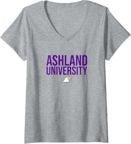 Ashland University Eagles Stacked - Camiseta con cuello en V, Gris