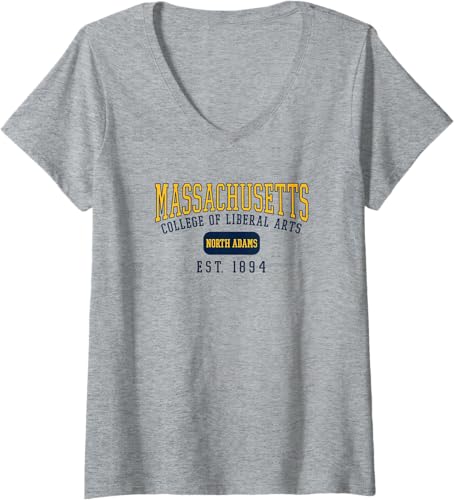 Camiseta con cuello en V para mujer Mass Liberal Arts MCLA Trailblazers Founded Date, Gris