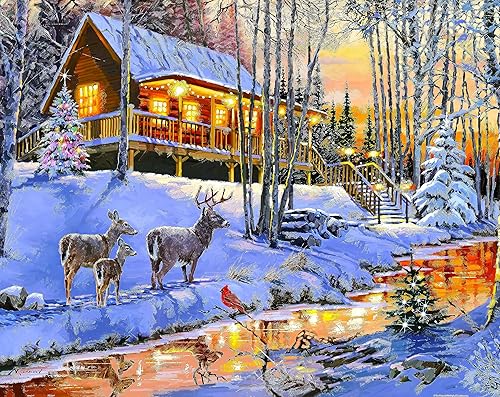Pintoo Rompecabezas de 2000 piezas para adultos, The Macneil Studio, cabaña de invierno en el bosque, hermoso rompecabezas de plástico para