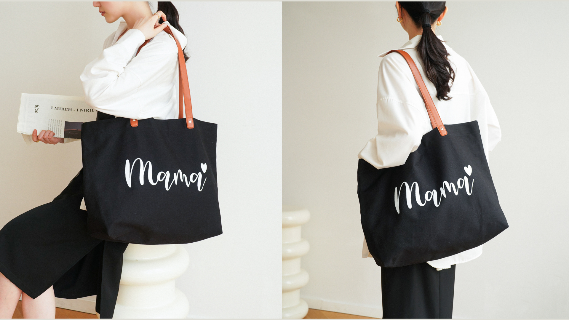 Bolso tote para mamá con bolsa de maquillaje miniatura 7