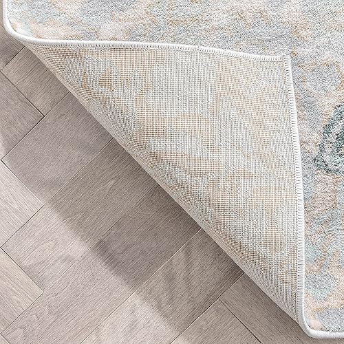 Miniatura 8 de Well Woven Stella - Alfombra moderna de medallón ecléctico azul (5 pies 3 pulgadas x 7 pies 3 pulgadas), color azul menta y beige, alfombra de felpa