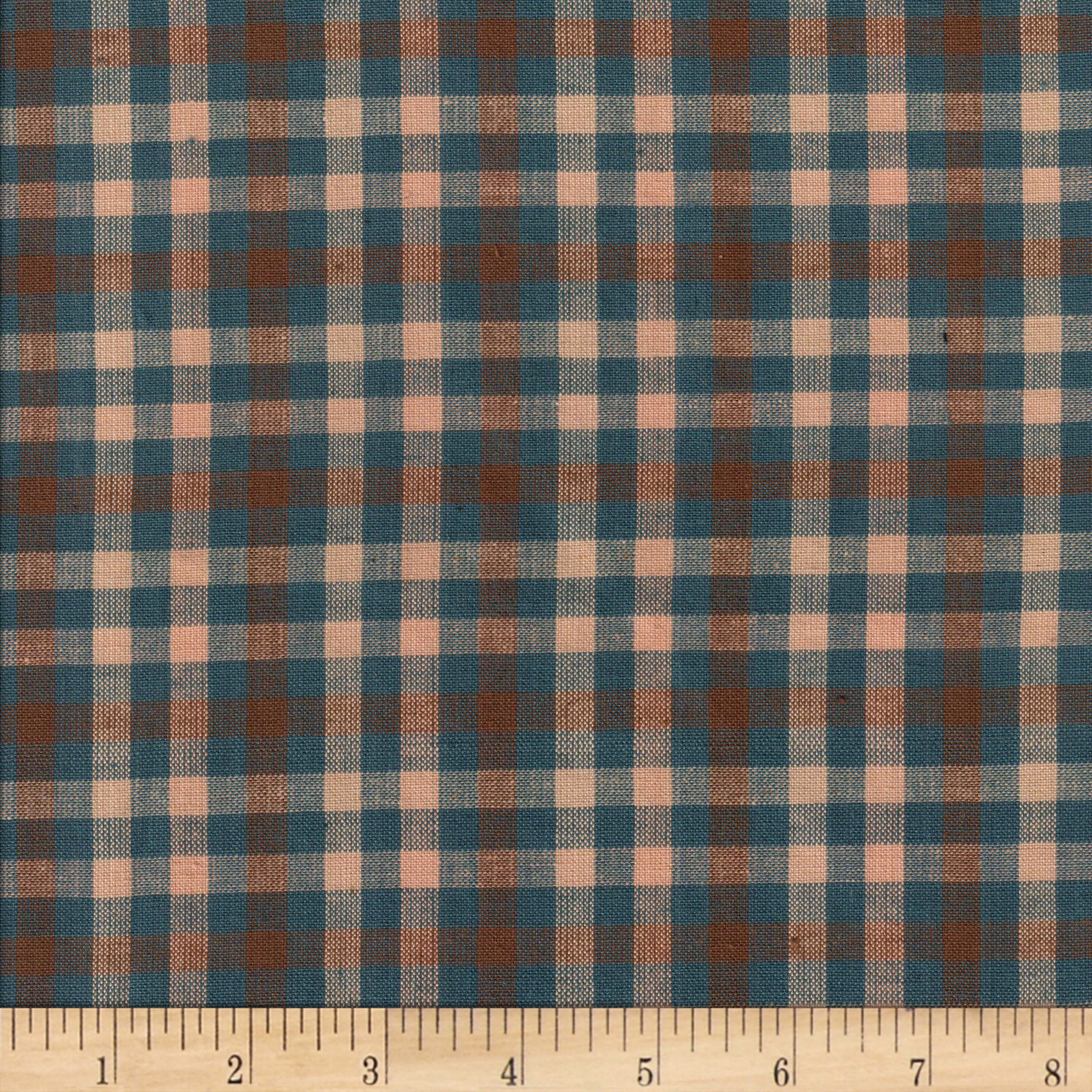 Rustic Woven Check Blue/Khaki/Natural, Fabric by the Yard