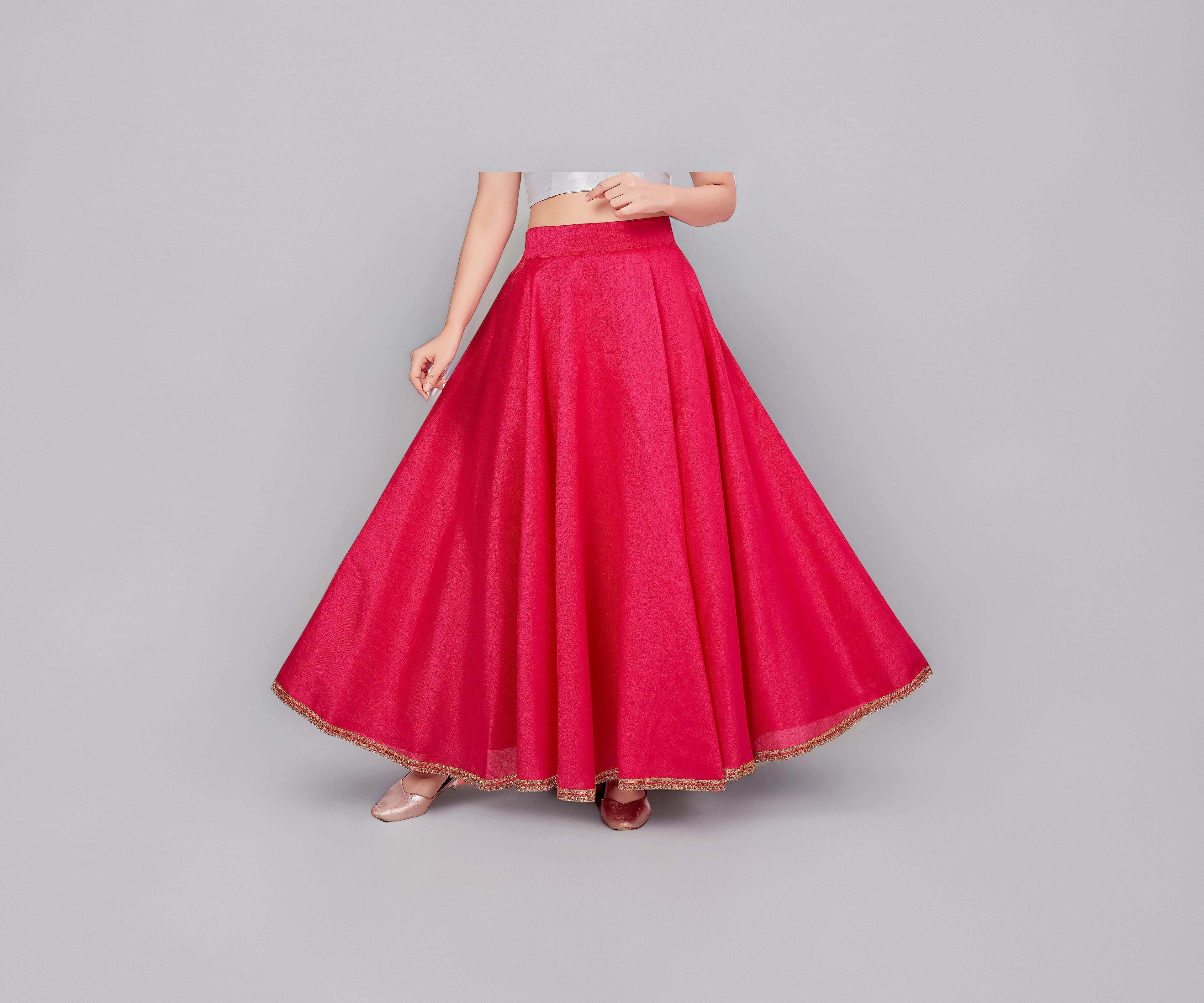 Women's Poly Silk Skirt/Lehenga With 8 Meters Maxi Flare (Double Ghera)