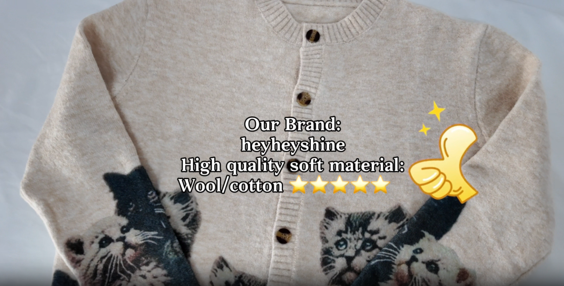 heyheyshine Cat Sweaters for Women Oversized Cardigan Sweater Crew 