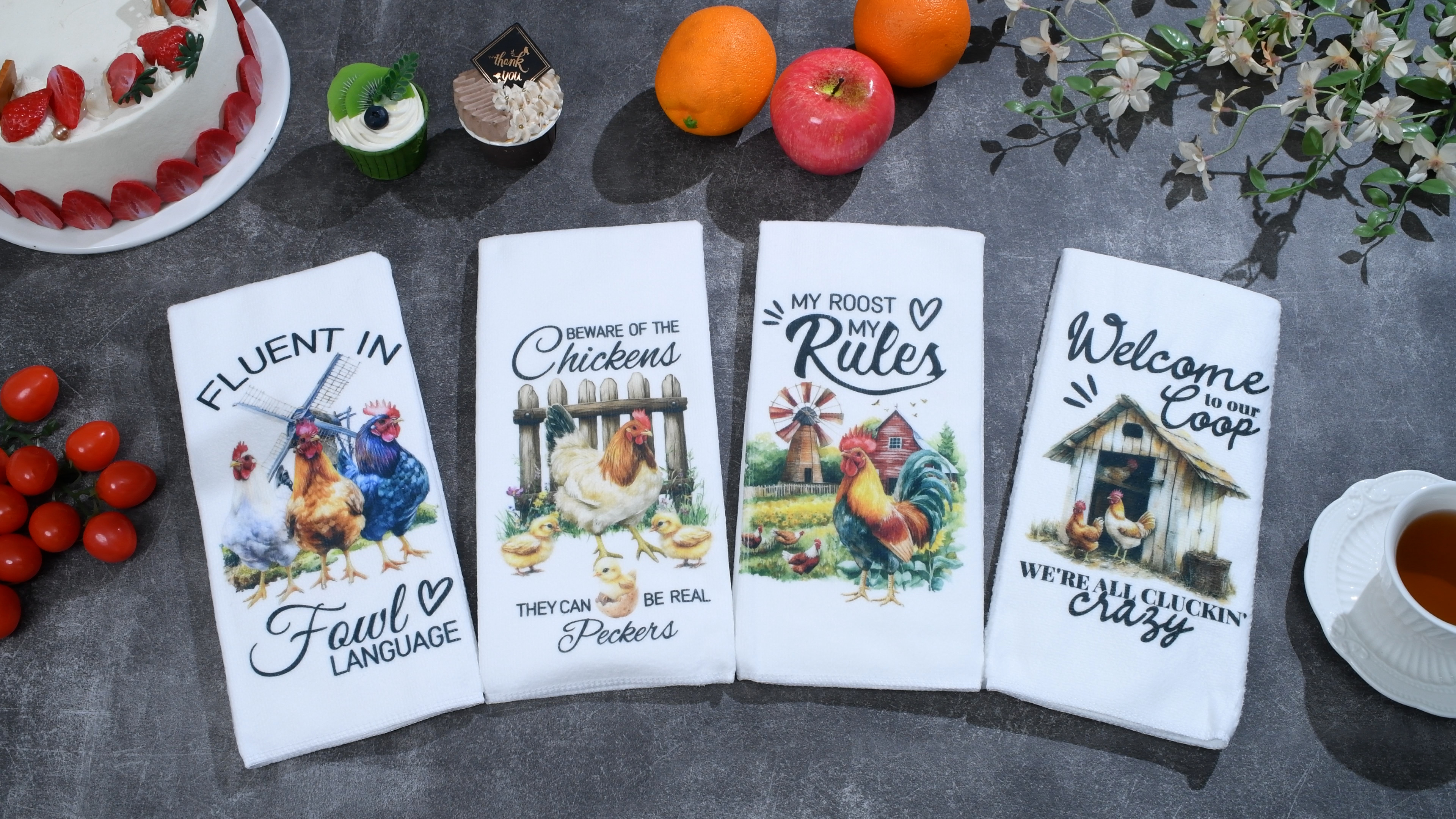 Set Di 4 Strofinacci Da Cucina In Microfibra Con Motivi Pane E Dolci – Assorbenti 634%, 60x40 Cm, Regalo Ideale Per Casa, Matrimonio E Compleanno